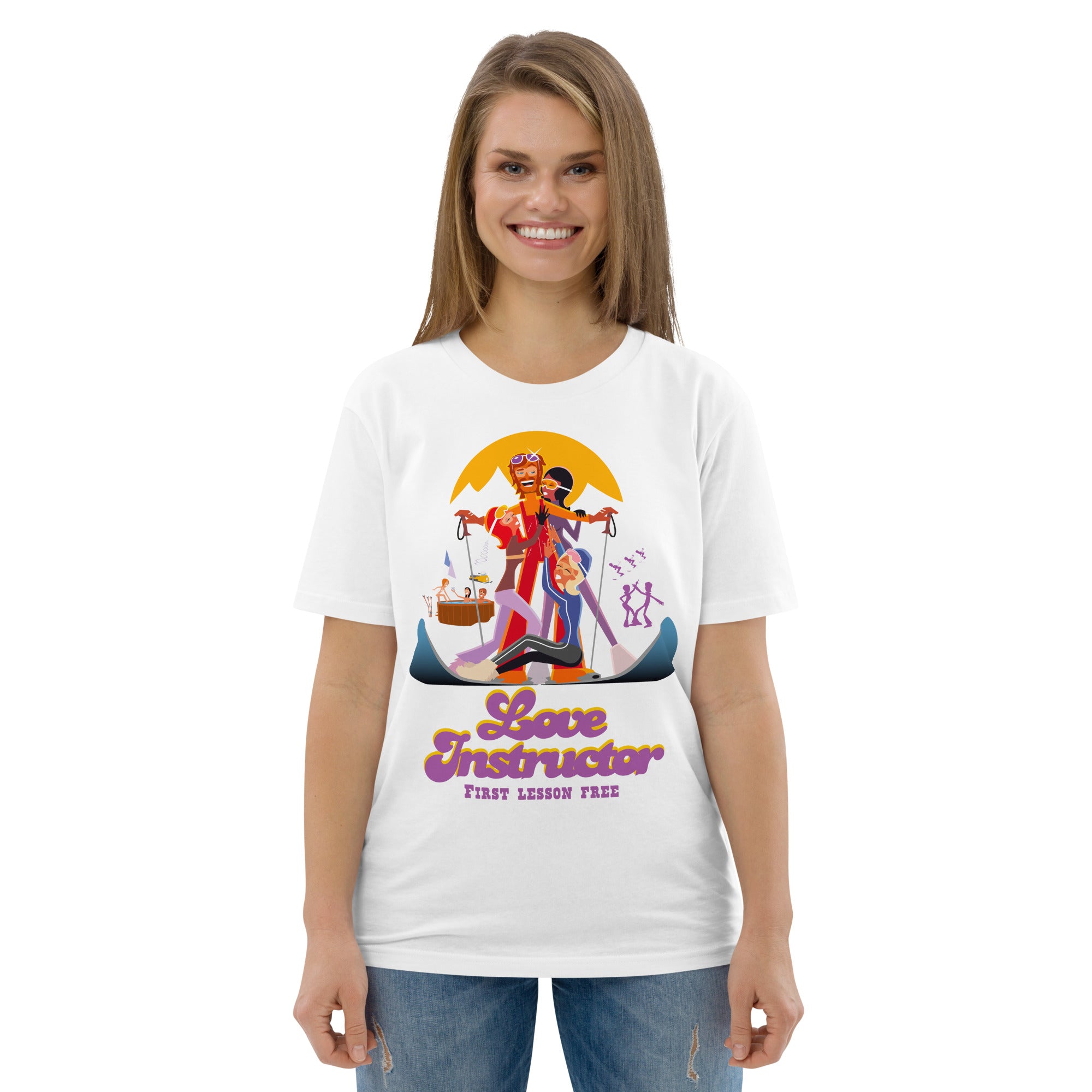 T-shirt unisexe en coton biologique Love instructor First lesson free sur couleurs claires