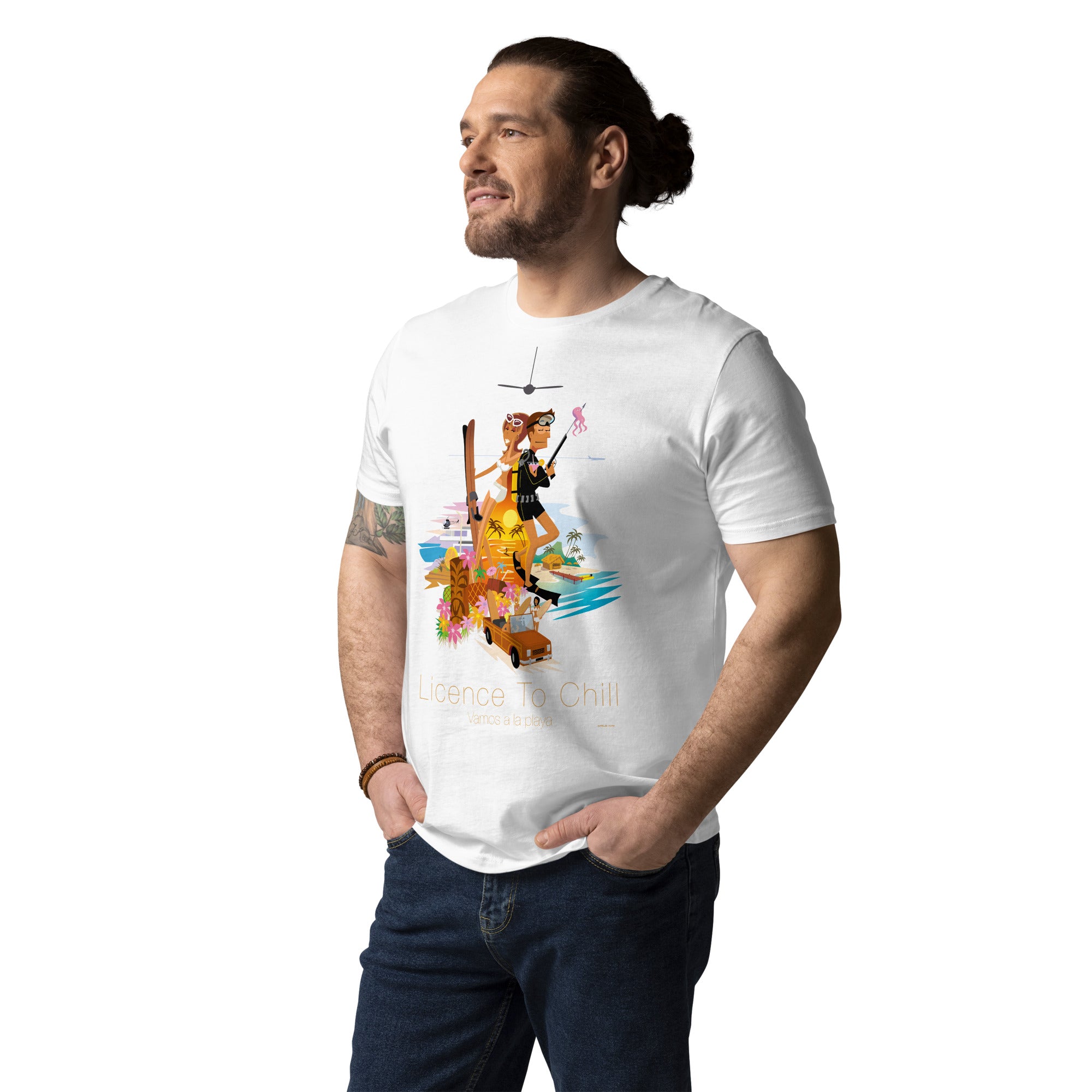 Unisex organic cotton t-shirt License To Chill Vamos a la Playa on light colors