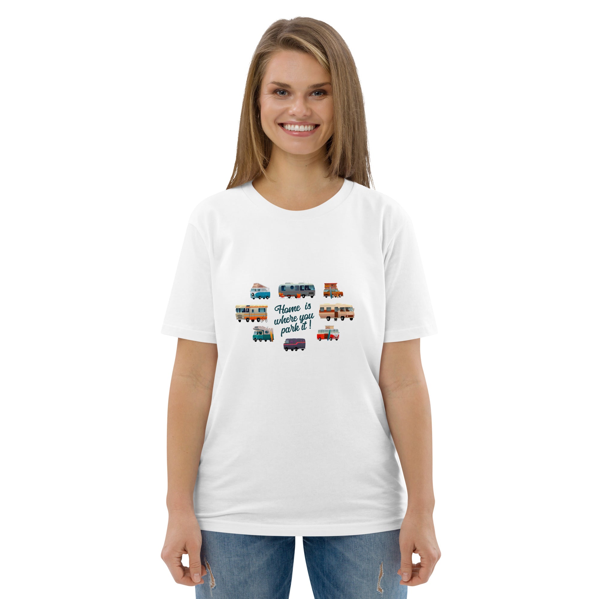 T-shirt unisexe en coton biologique Square Vintage Campers sur couleurs claires