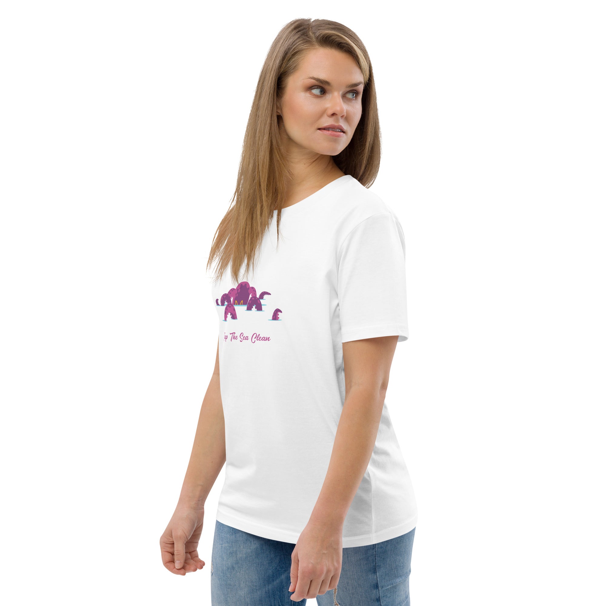 T-shirt unisexe en coton biologique Octopus Purple sur couleurs claires