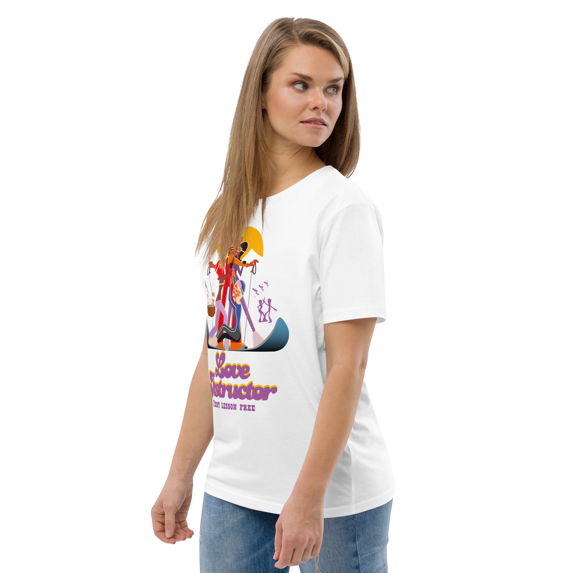 T-shirt unisexe en coton biologique Love instructor First lesson free sur couleurs claires