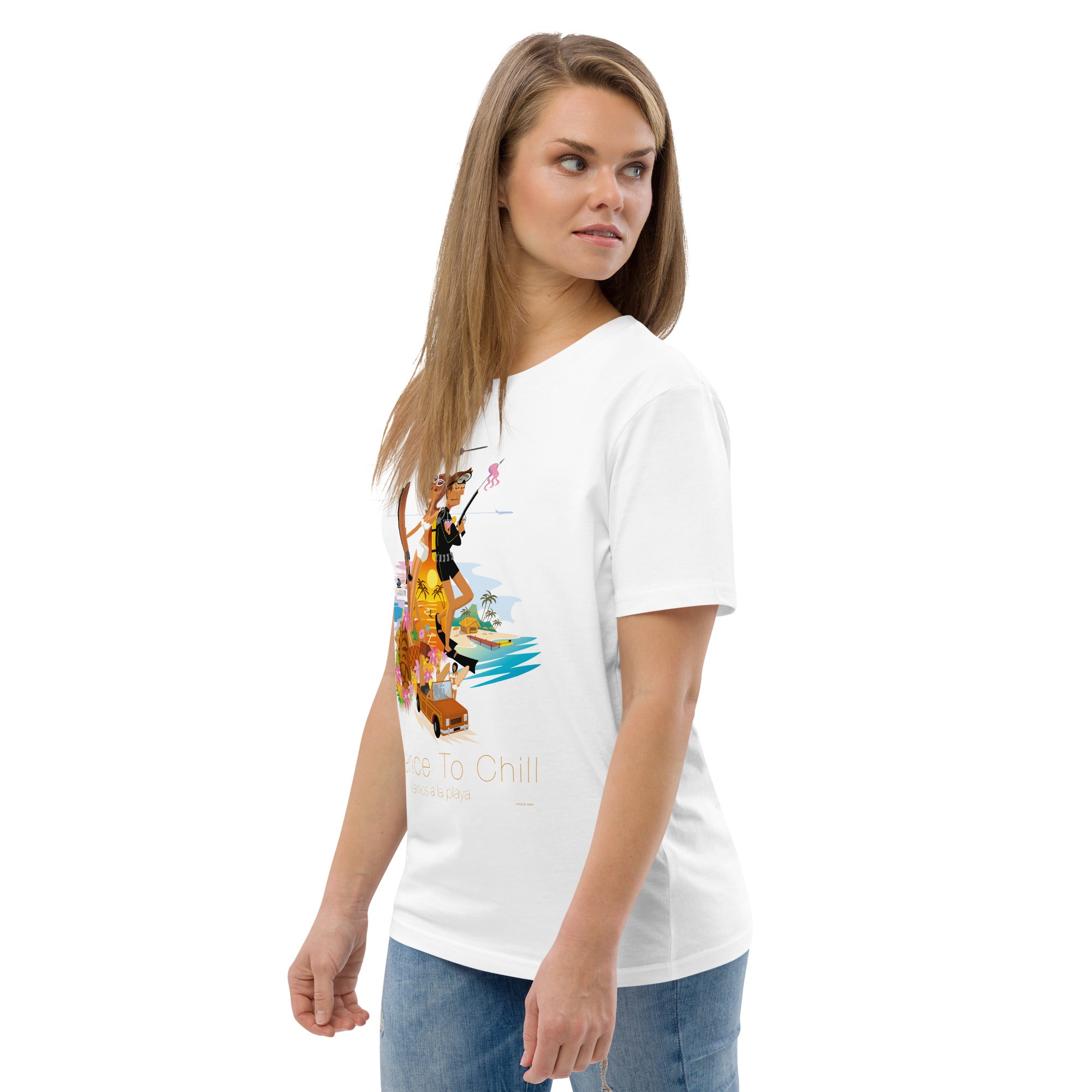 Unisex organic cotton t-shirt License To Chill Vamos a la Playa on light colors