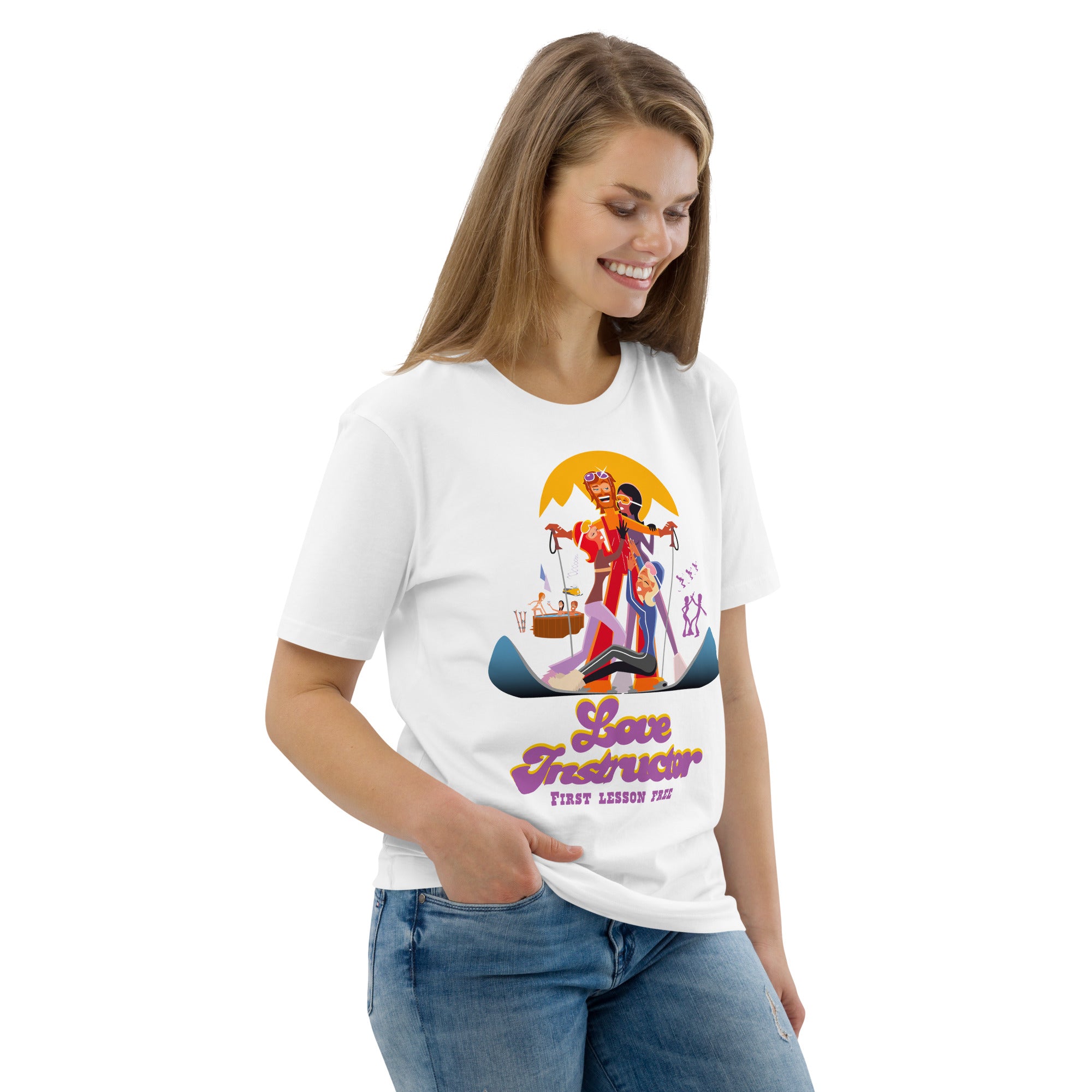 T-shirt unisexe en coton biologique Love instructor First lesson free sur couleurs claires