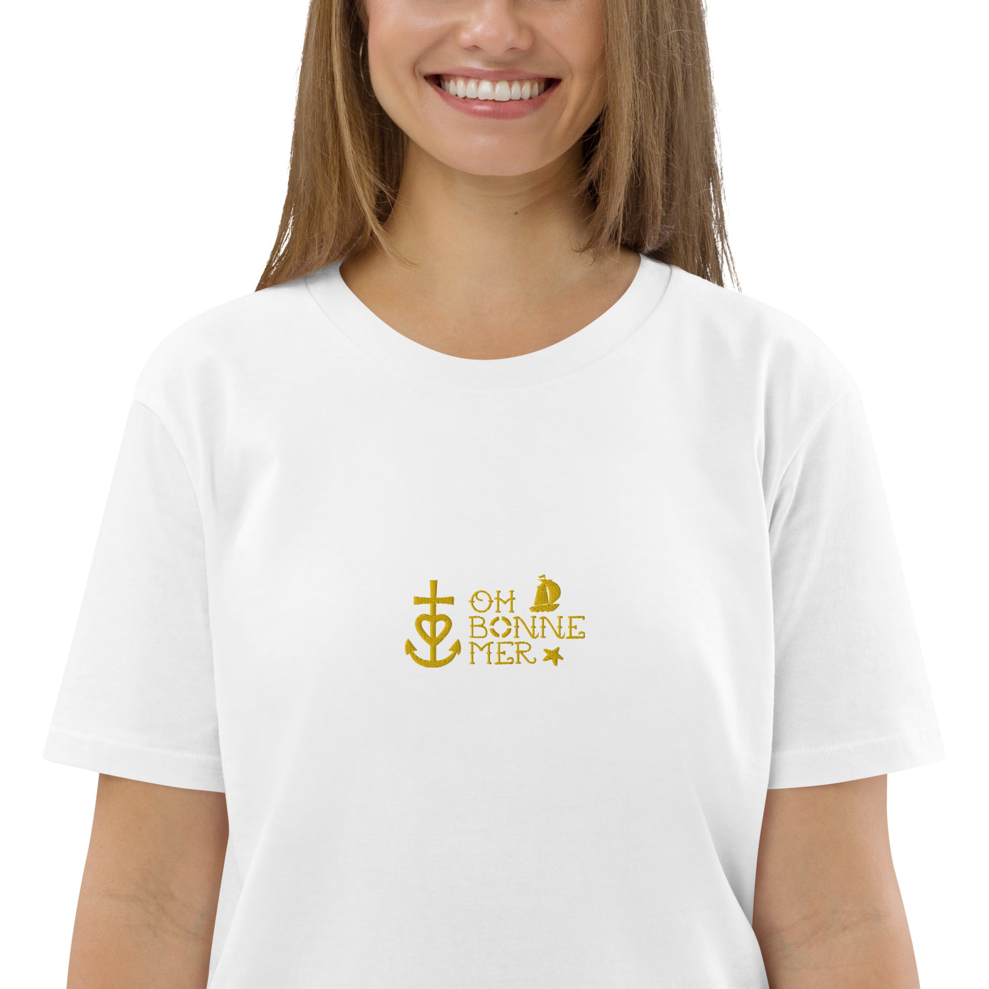T-shirt unisexe en coton biologique Oh Bonne Mer 2 brodé sur couleurs claires