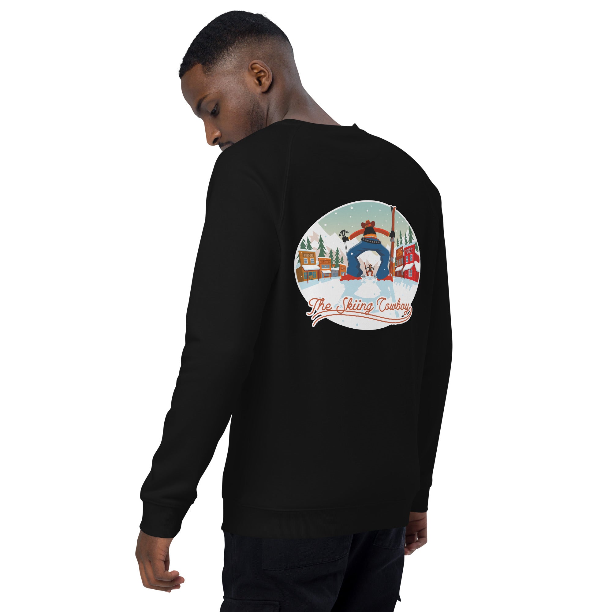 Sweatshirt écologique raglan unisexe Ski Fight at OK Corral (face & dos)