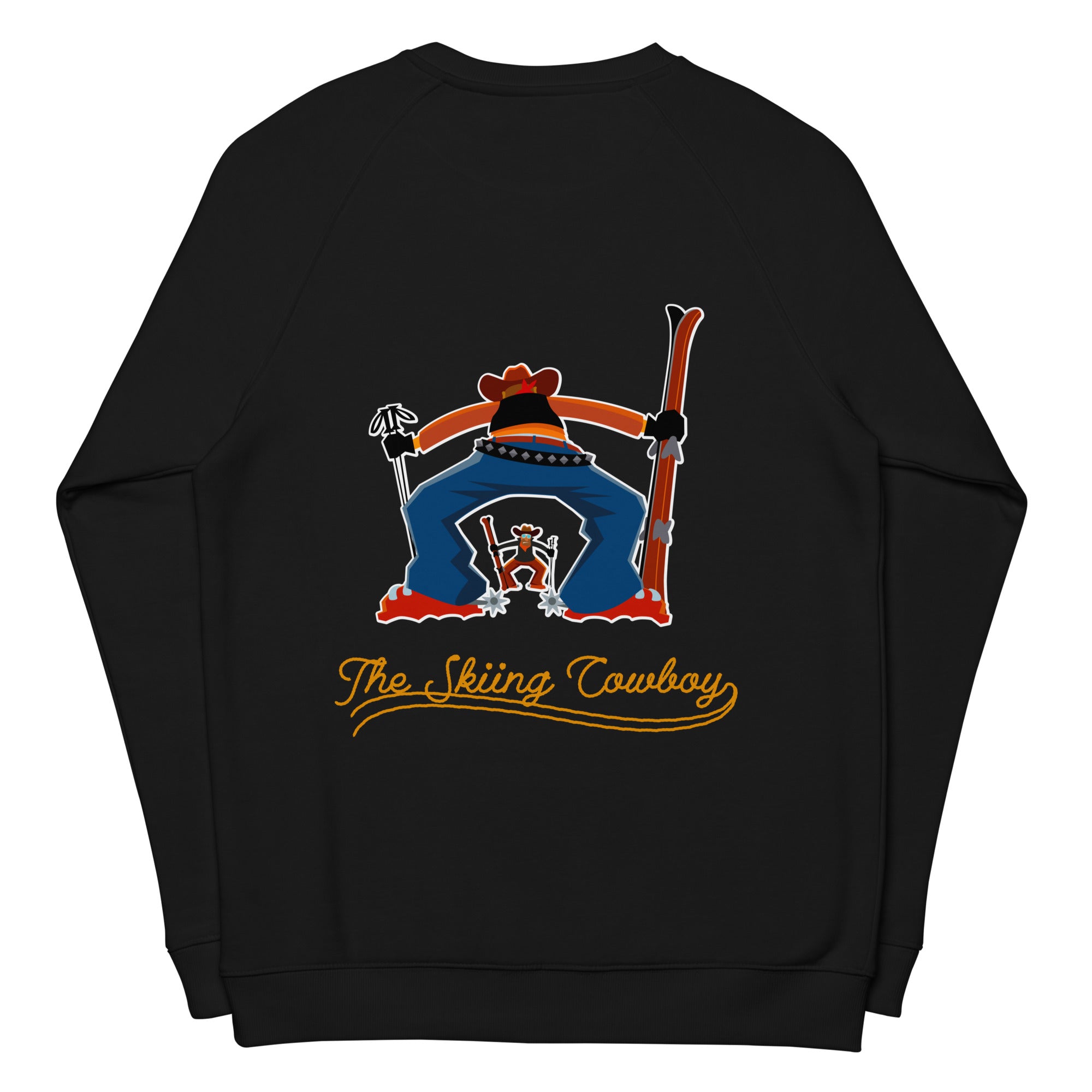 Sweatshirt écologique raglan unisexe Skiing Cowboy grand motif brodé & Ski Fight at OK Corral Outline (dos)