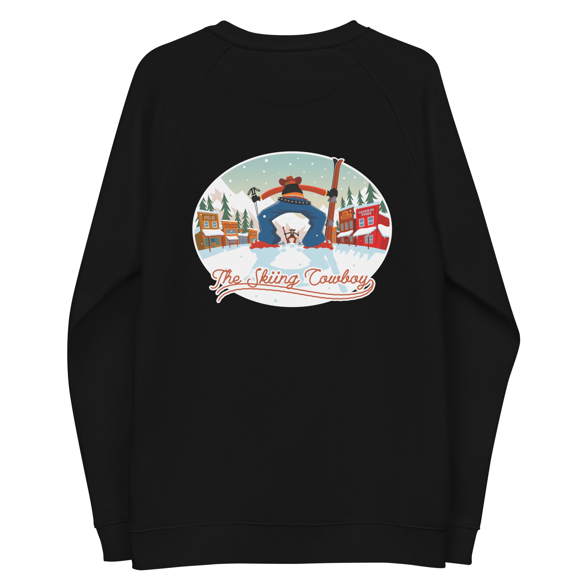 Sweatshirt écologique raglan unisexe Ski Fight at OK Corral (face & dos)