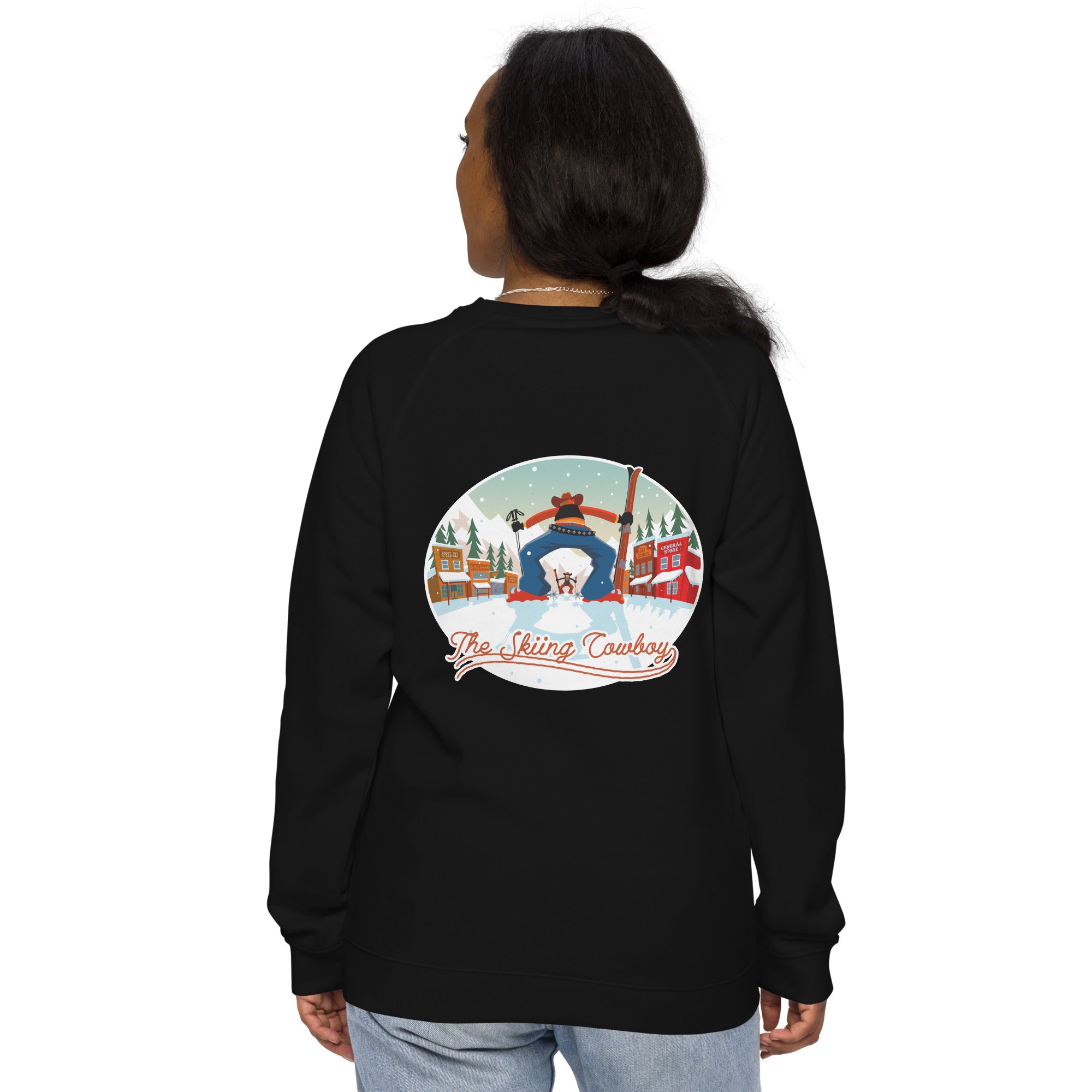 Sweatshirt écologique raglan unisexe Ski Fight at OK Corral (face & dos)