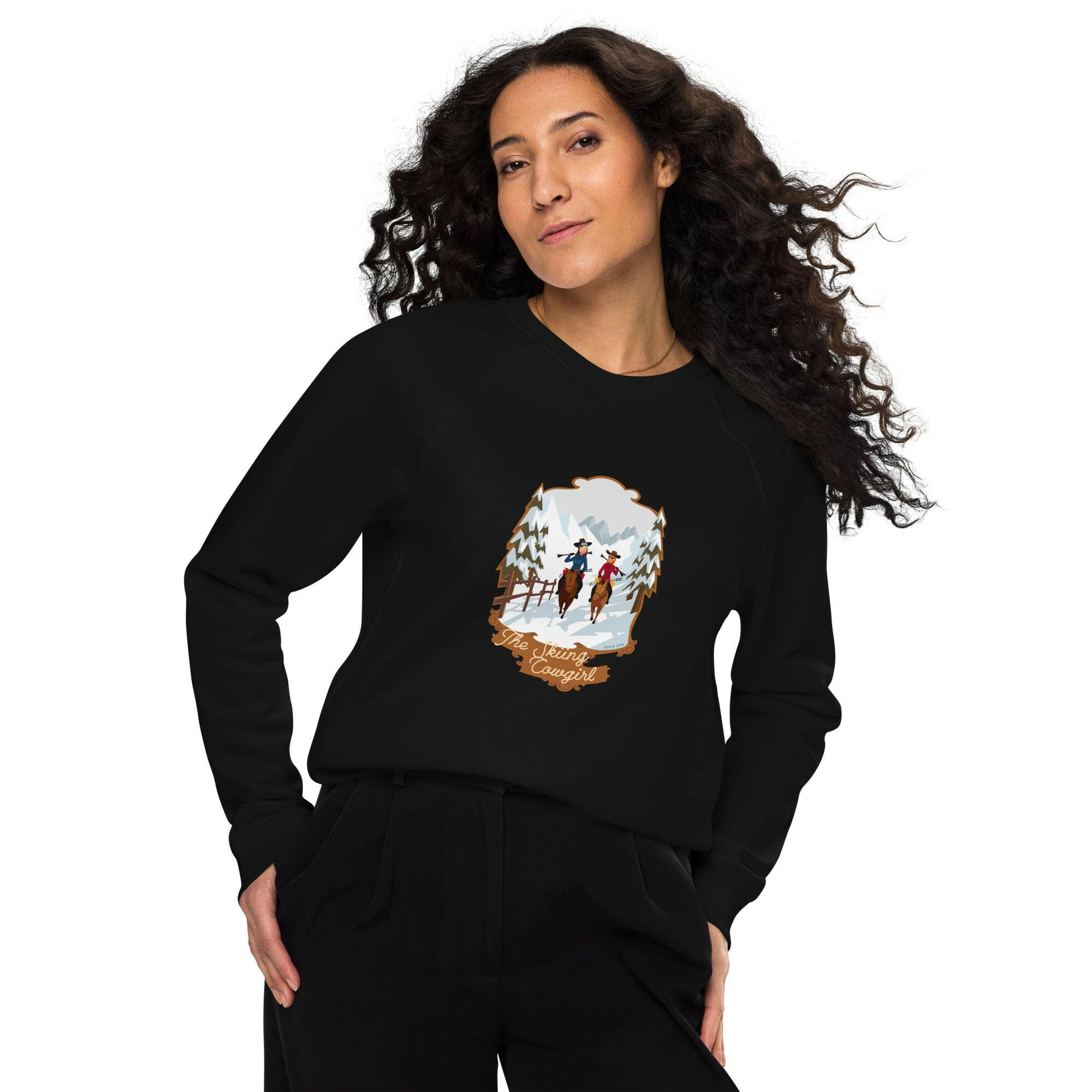 Sweatshirt écologique raglan unisexe The Skiing Cowgirl