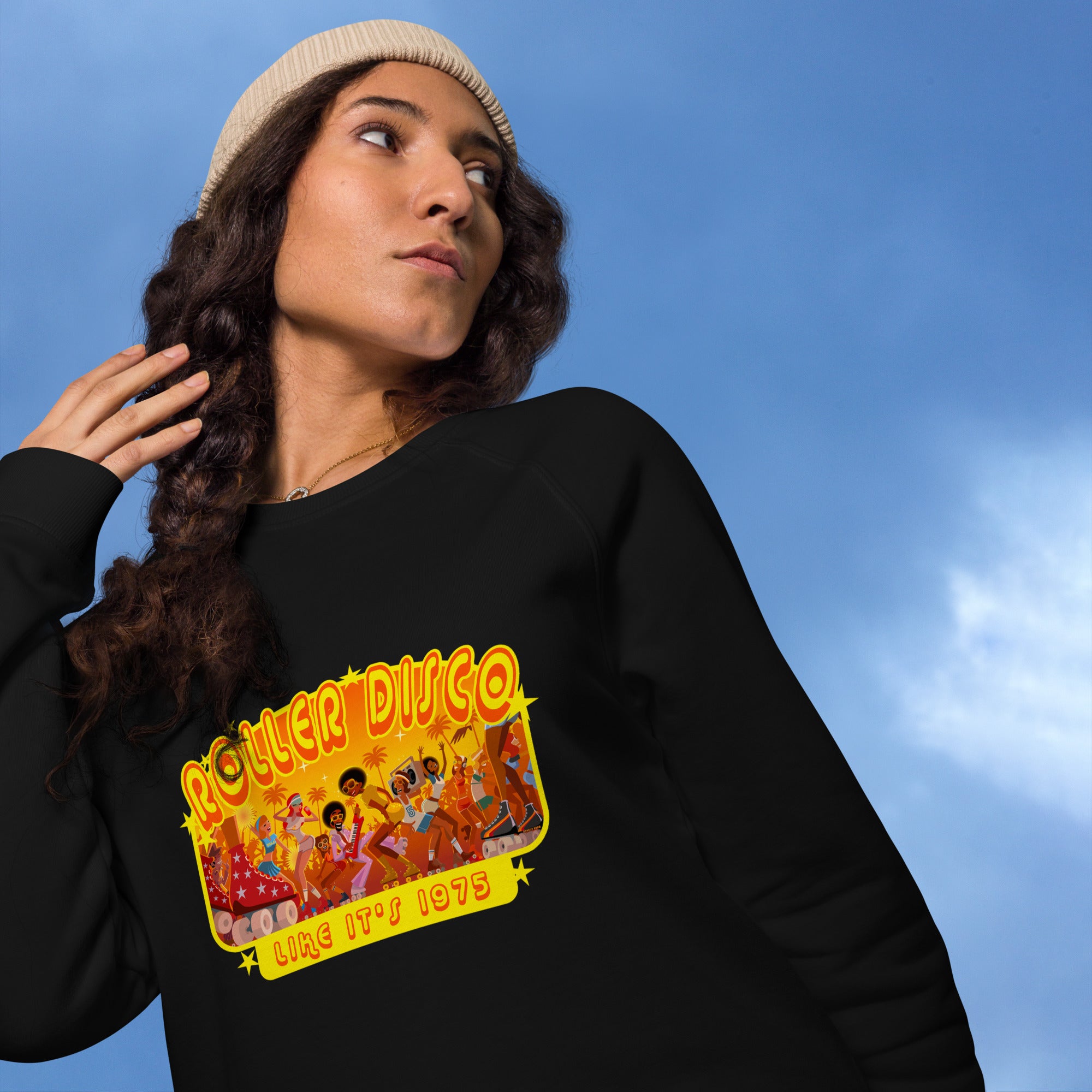 Sweatshirt écologique raglan unisexe Roller Disco 1975