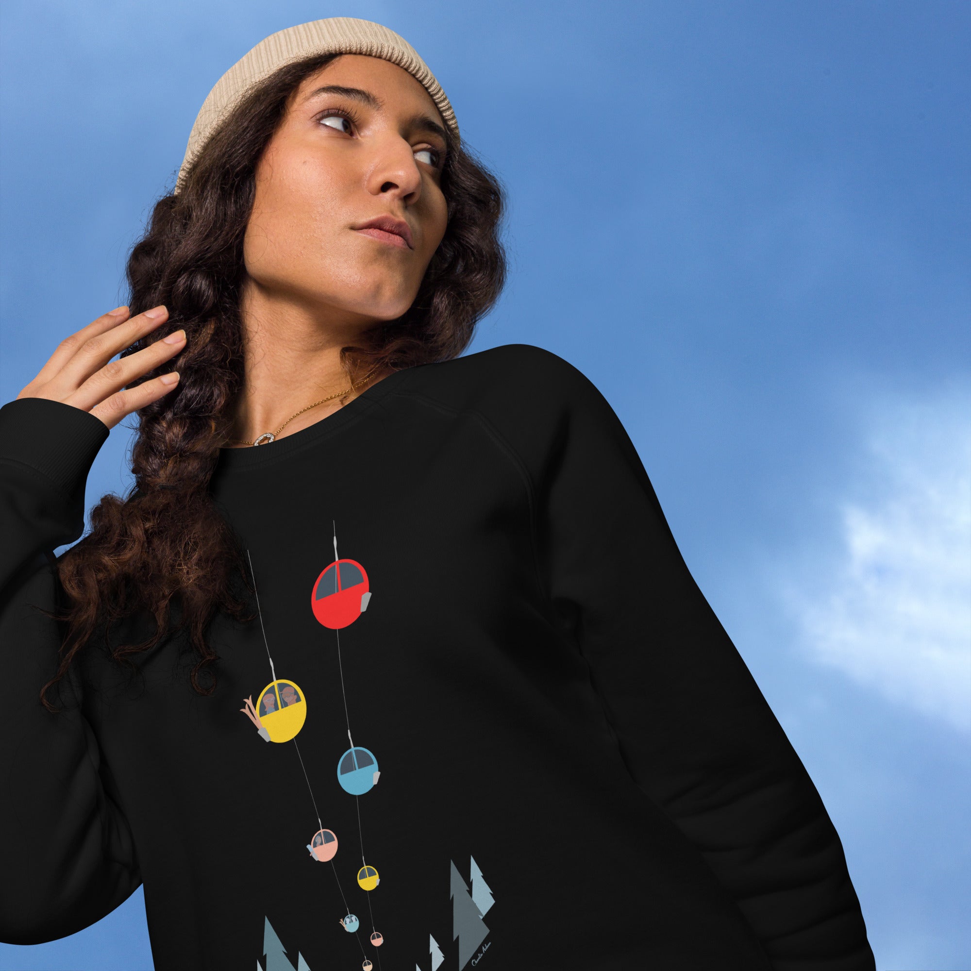 Sweatshirt écologique raglan unisexe Gondolas in the mist