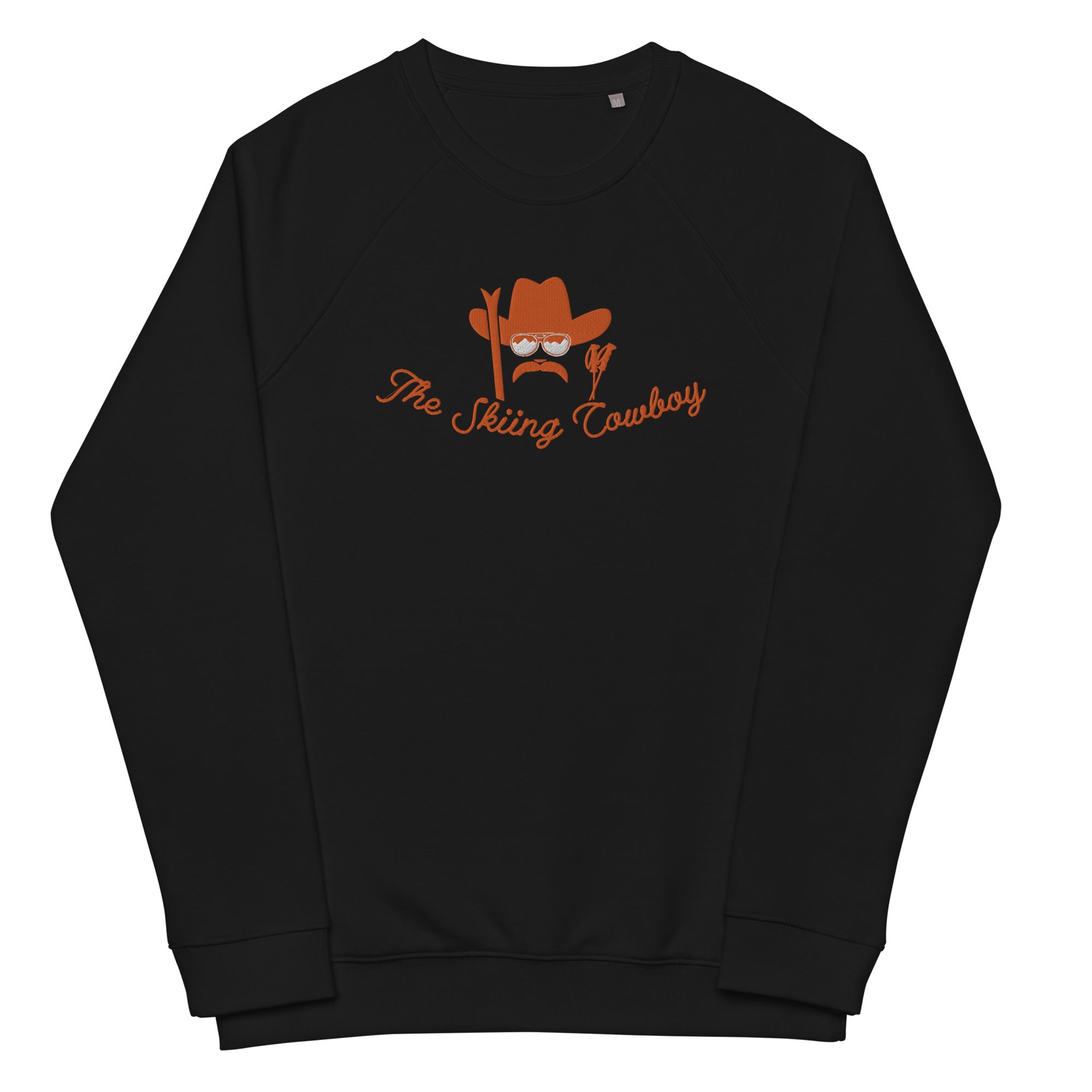 Sweatshirt écologique raglan unisexe Skiing Cowboy grand motif brodé & Ski Fight at OK Corral Outline (dos)