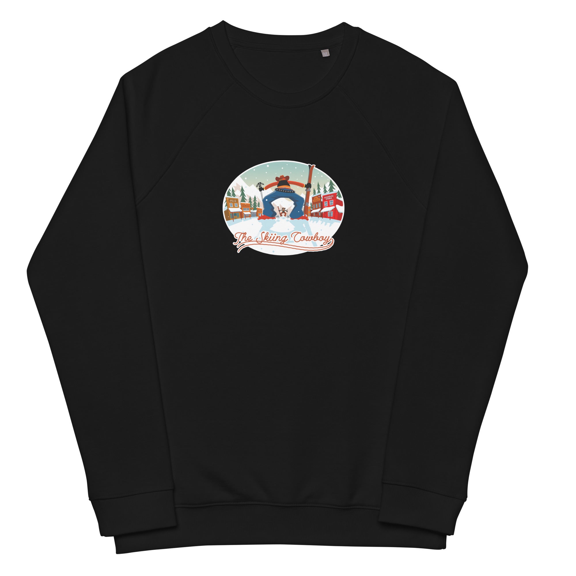 Sweatshirt écologique raglan unisexe Ski Fight at OK Corral (face & dos)