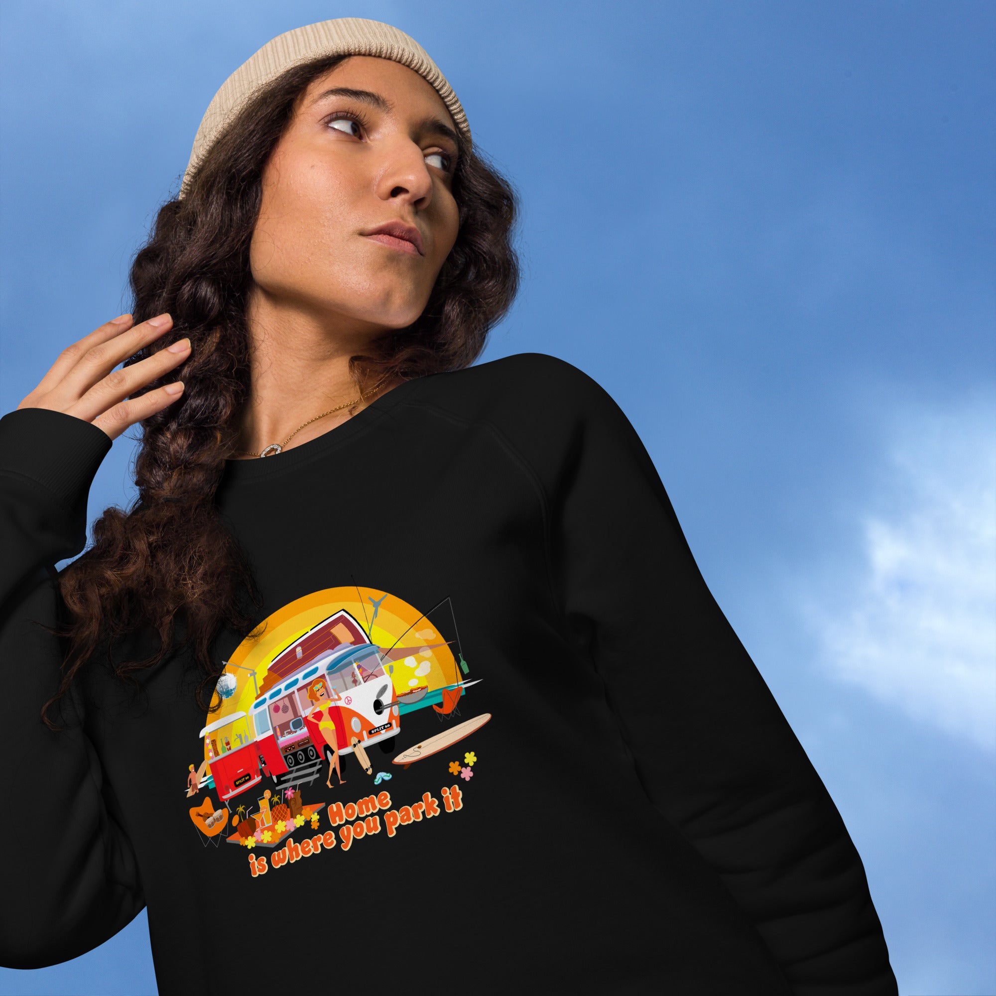 Unisex organic raglan sweatshirt Ultra Combi Home is where you park it