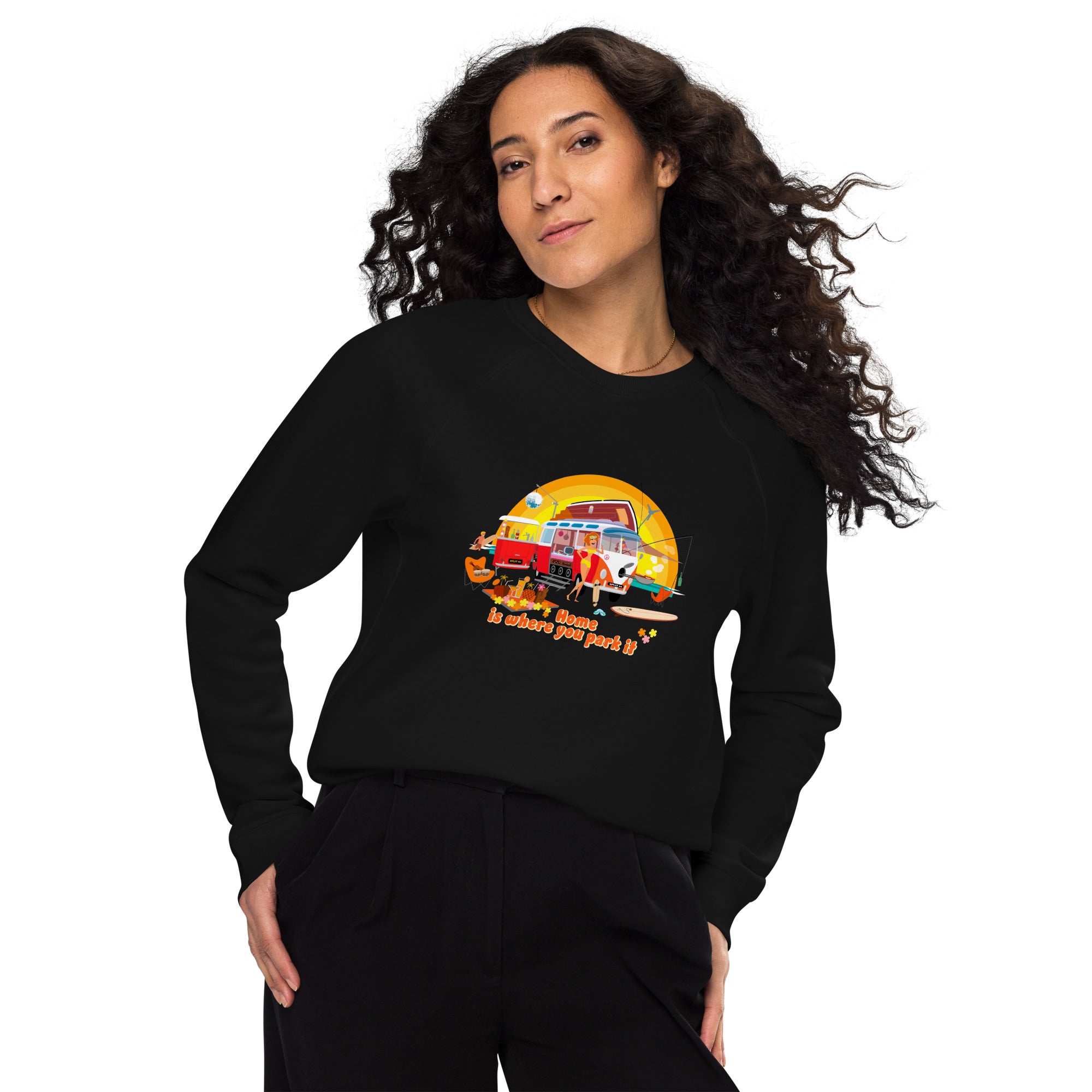 Unisex organic raglan sweatshirt Ultra Combi Home is where you park it