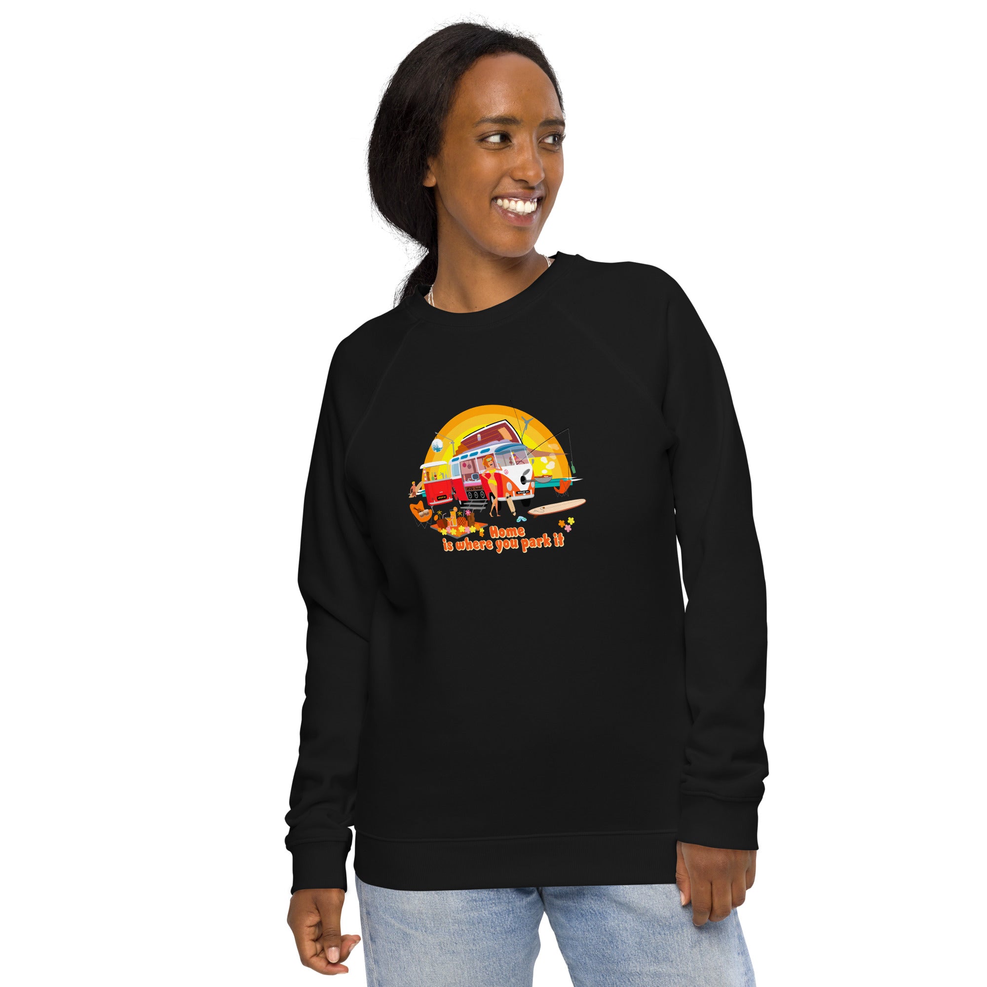 Unisex organic raglan sweatshirt Ultra Combi Home is where you park it