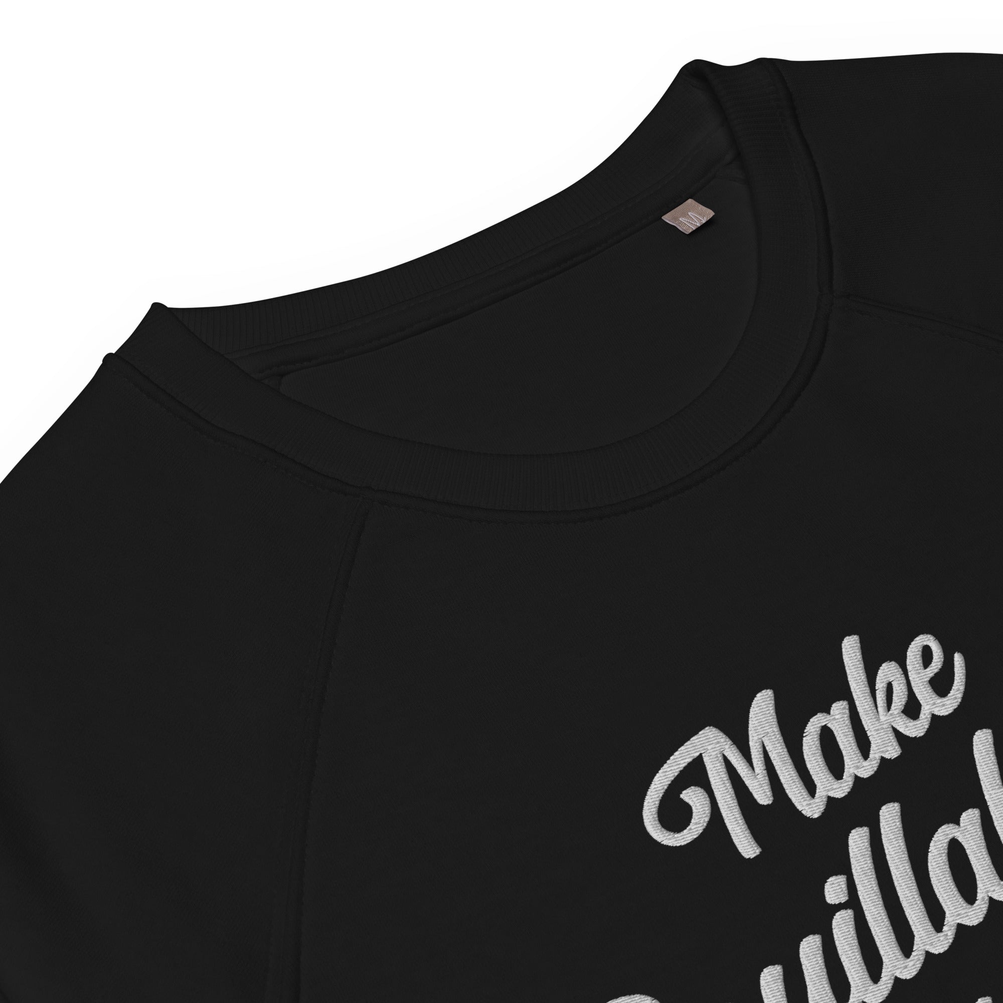 Sweatshirt écologique raglan unisexe Make Bouillabaisse Not War grand motif brodé blanc