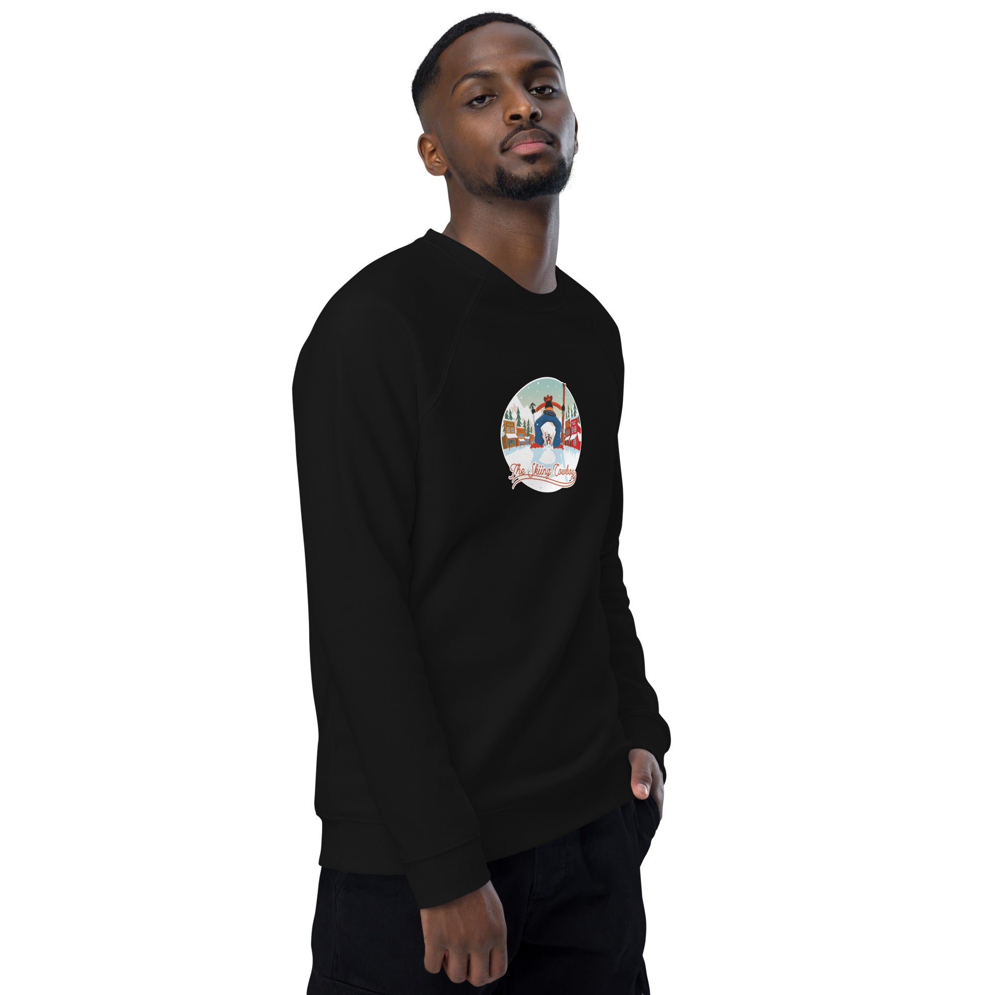 Sweatshirt écologique raglan unisexe Ski Fight at OK Corral (face & dos)