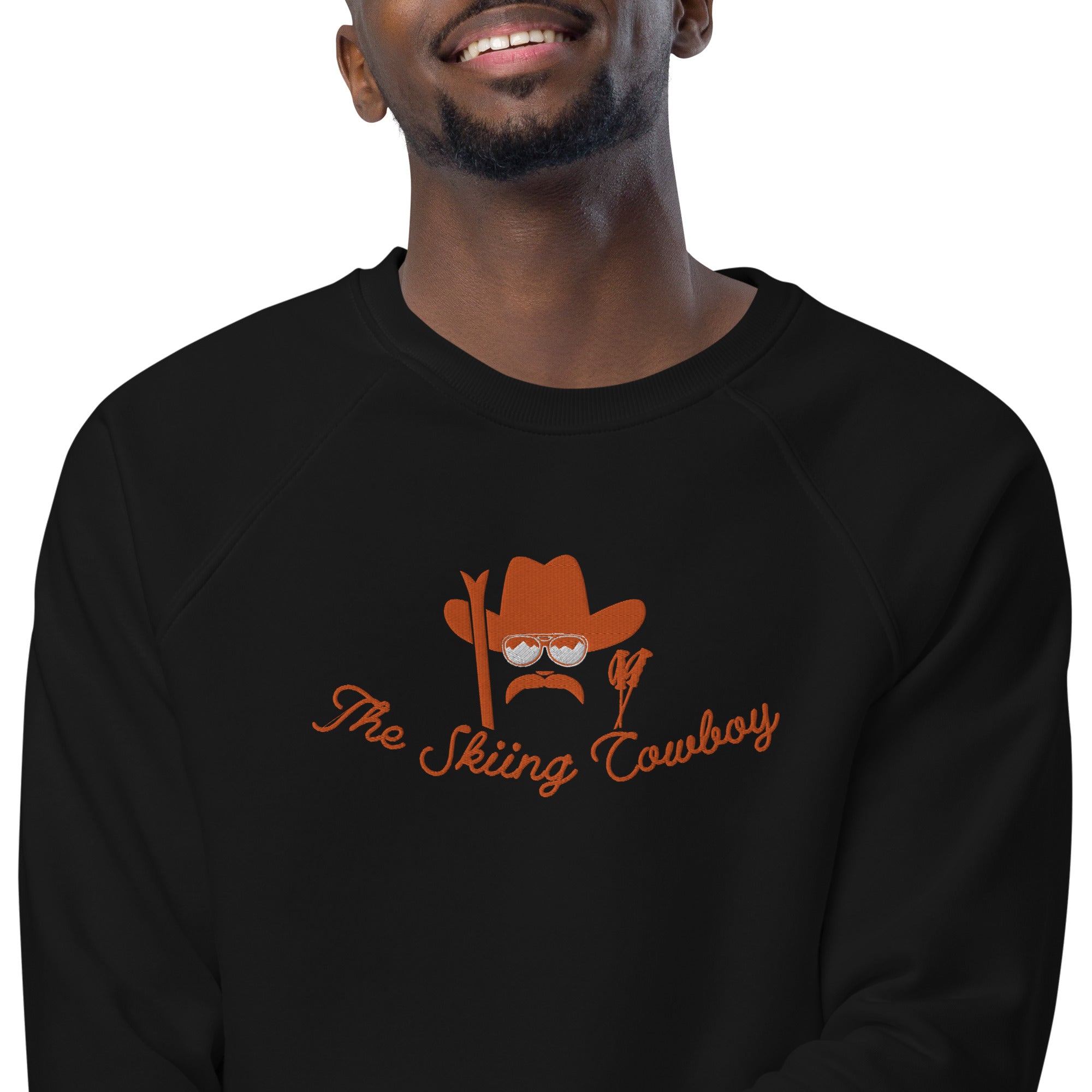 Sweatshirt écologique raglan unisexe Skiing Cowboy grand motif brodé & Ski Fight at OK Corral Outline (dos)