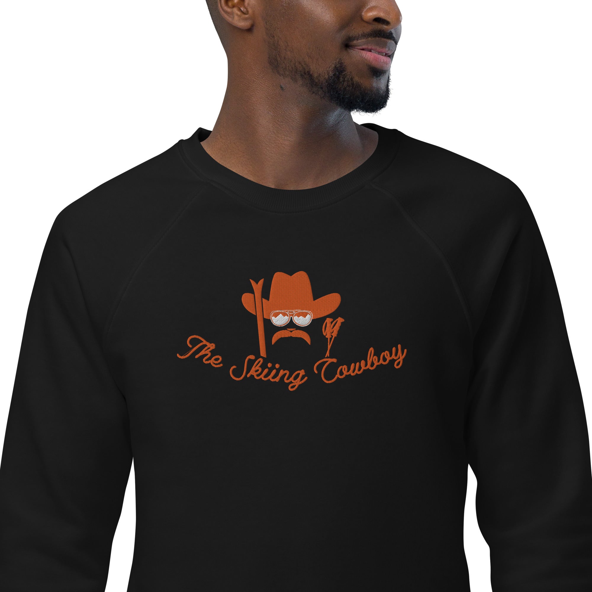 Sweatshirt écologique raglan unisexe Skiing Cowboy grand motif brodé & Ski Fight at OK Corral Outline (dos)