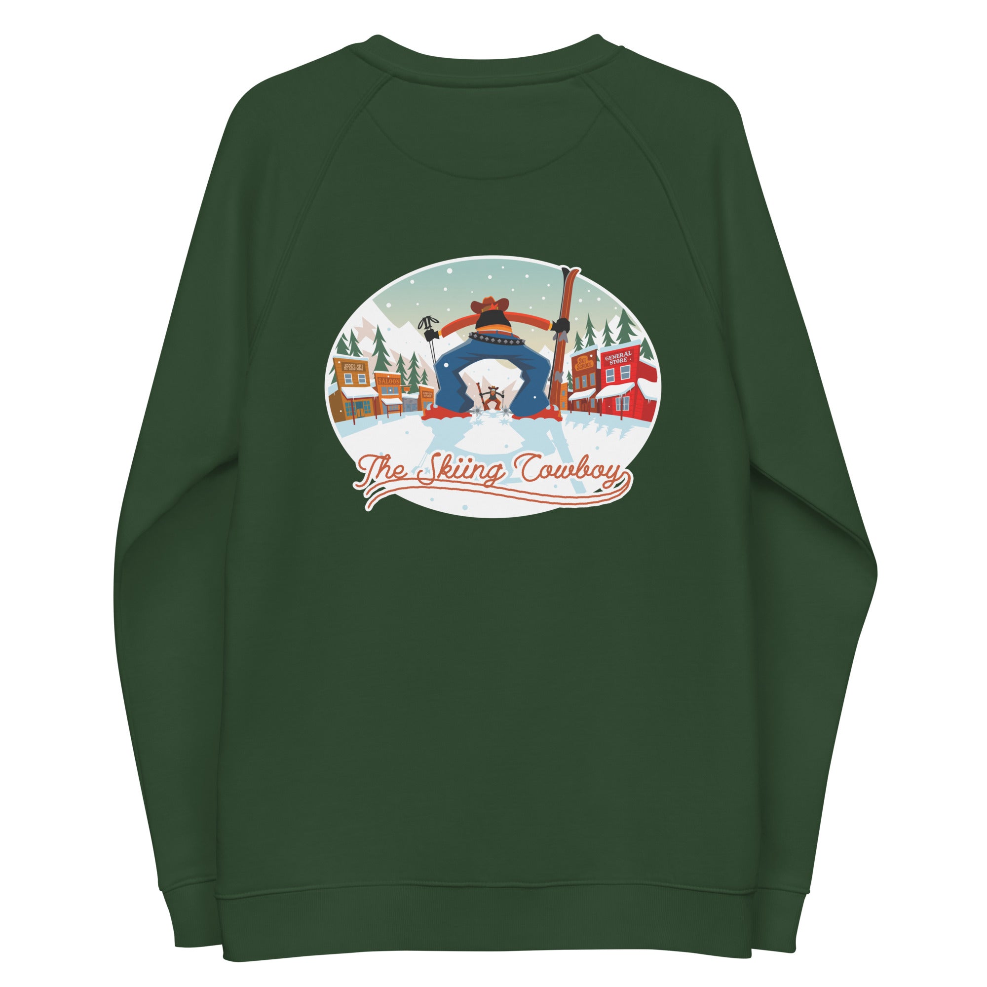 Sweatshirt écologique raglan unisexe Ski Fight at OK Corral (face & dos)