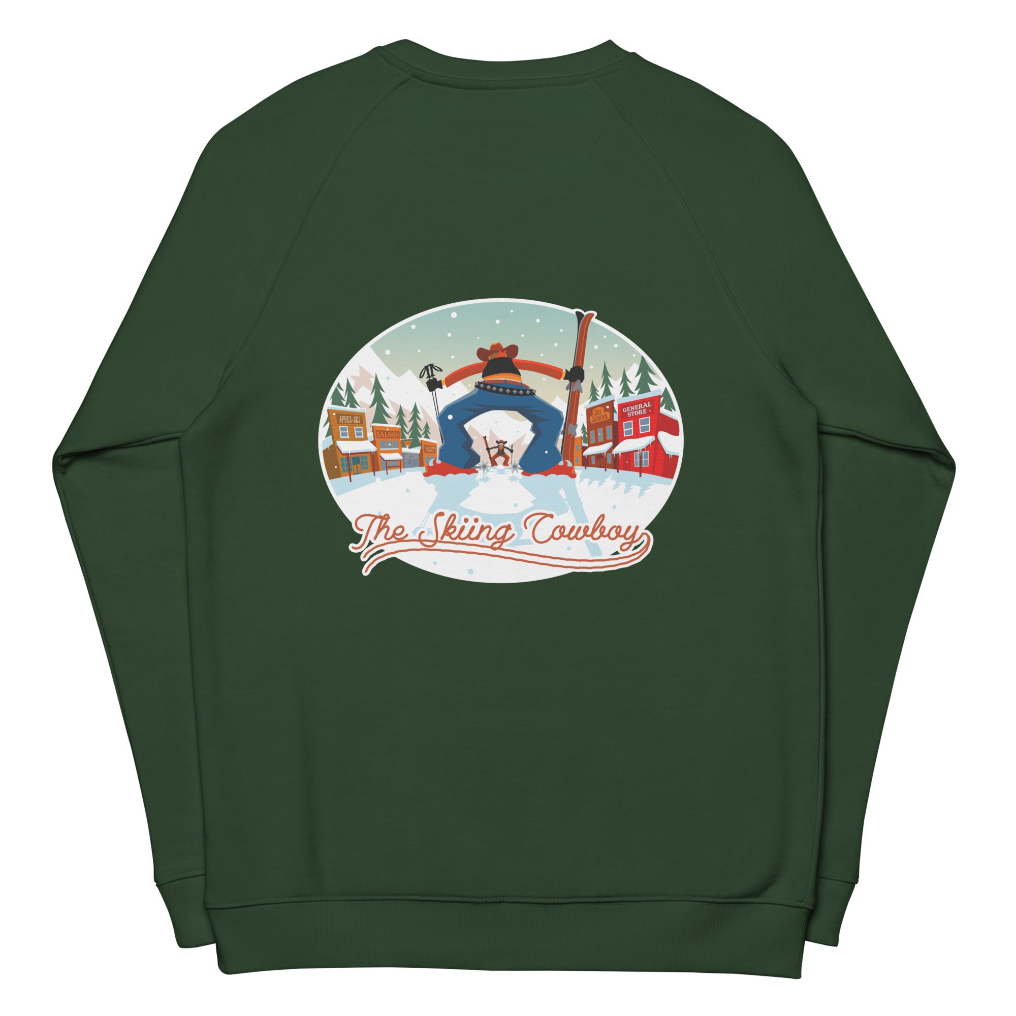 Sweatshirt écologique raglan unisexe Ski Fight at OK Corral (face & dos)