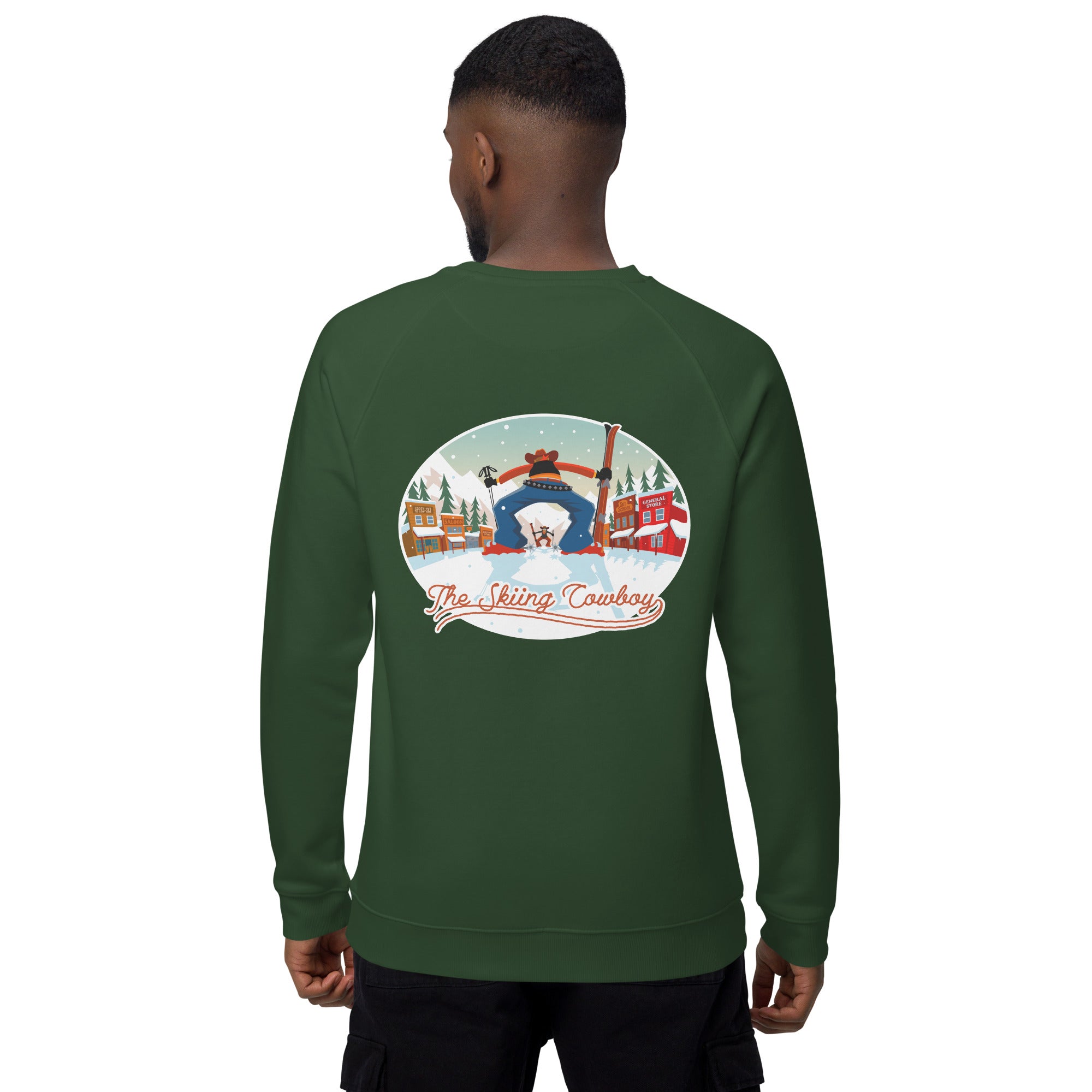 Sweatshirt écologique raglan unisexe Ski Fight at OK Corral (face & dos)