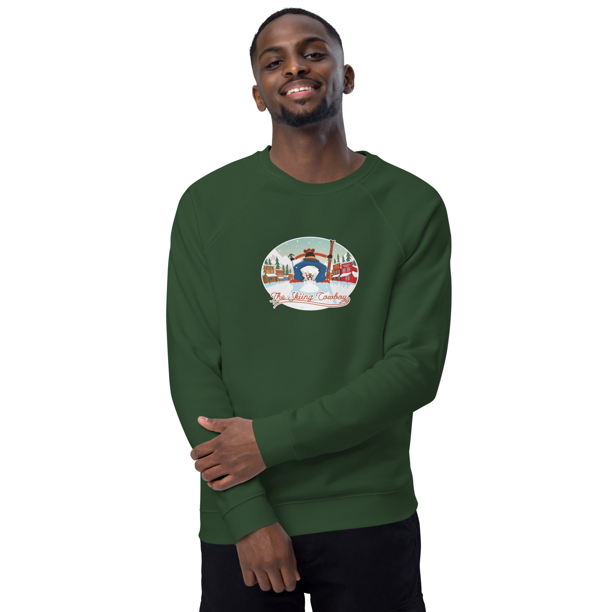 Sweatshirt écologique raglan unisexe Ski Fight at OK Corral (face & dos)