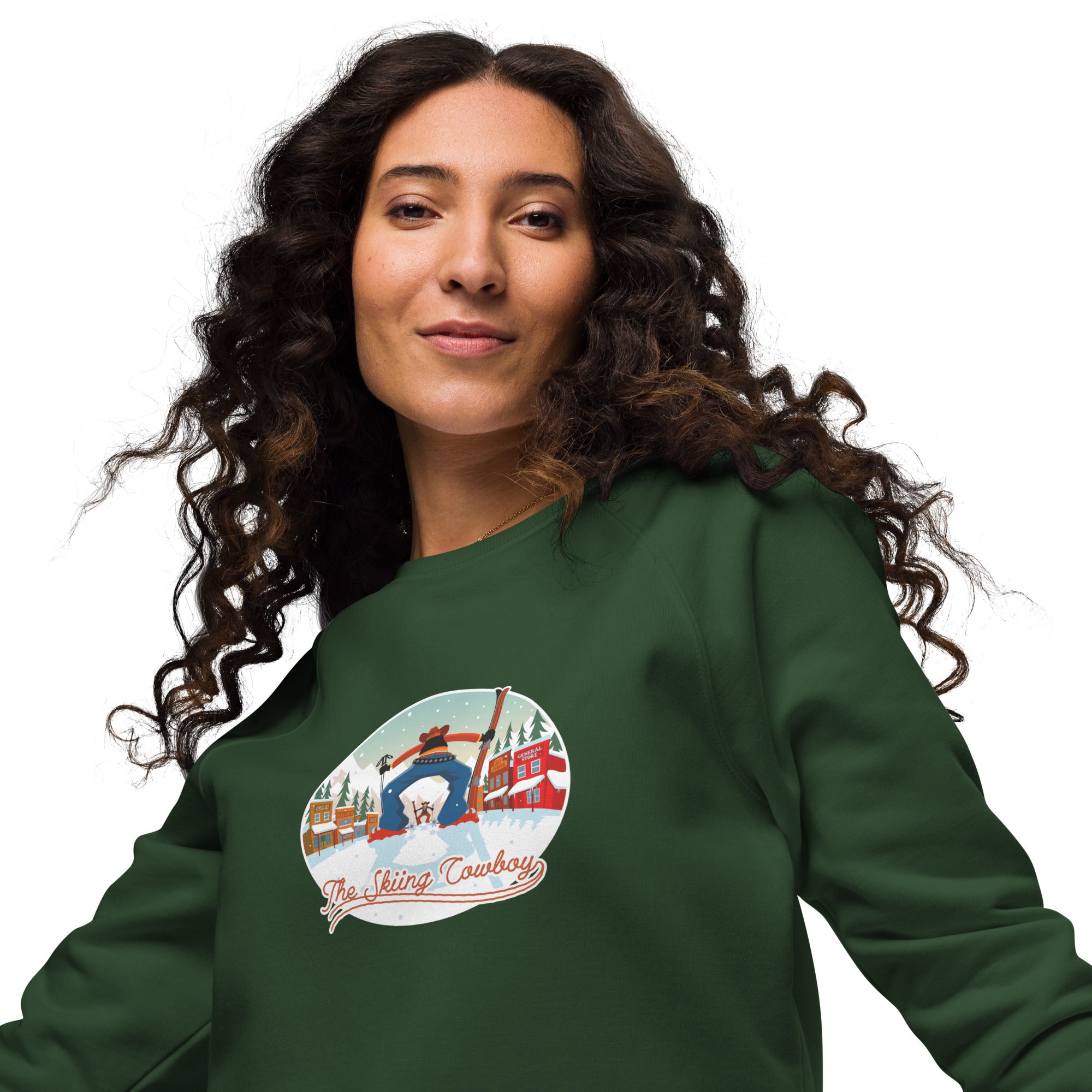 Sweatshirt écologique raglan unisexe Ski Fight at OK Corral (face & dos)