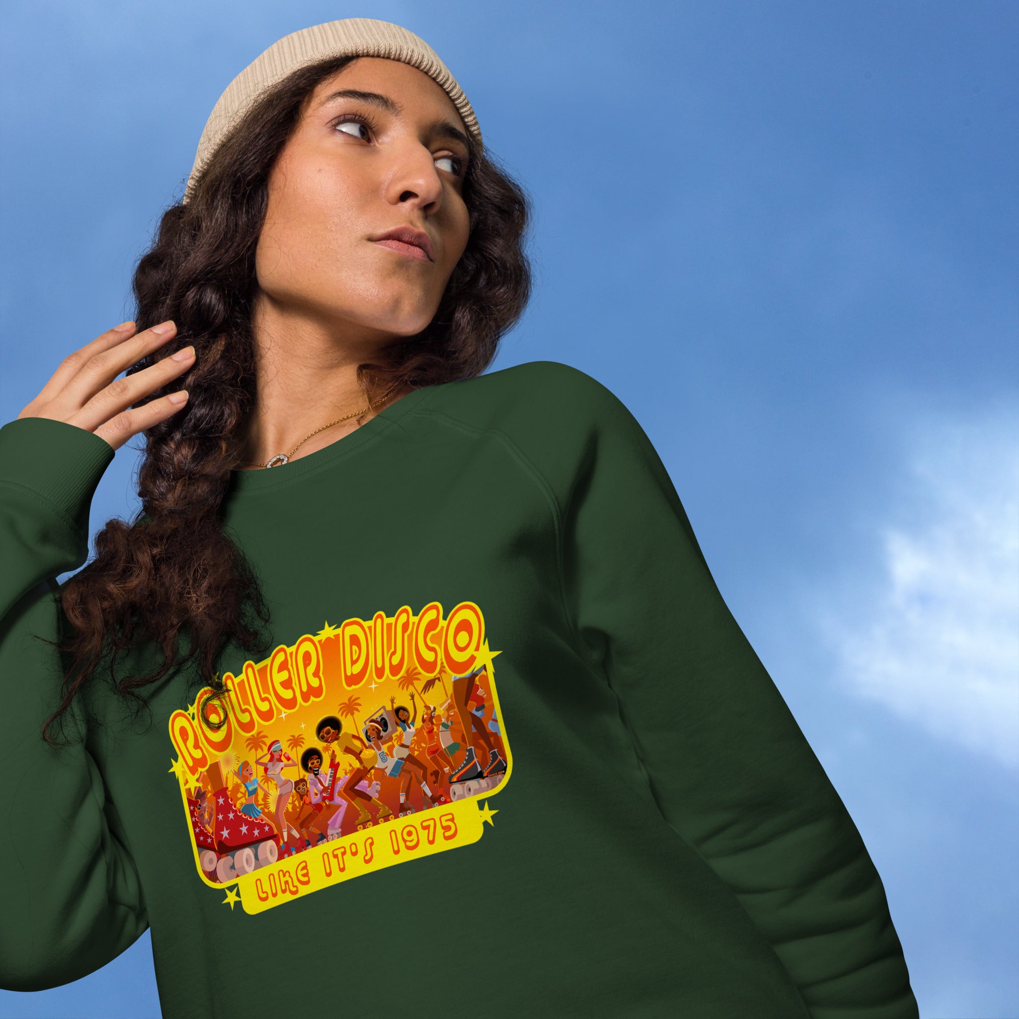 Sweatshirt écologique raglan unisexe Roller Disco 1975