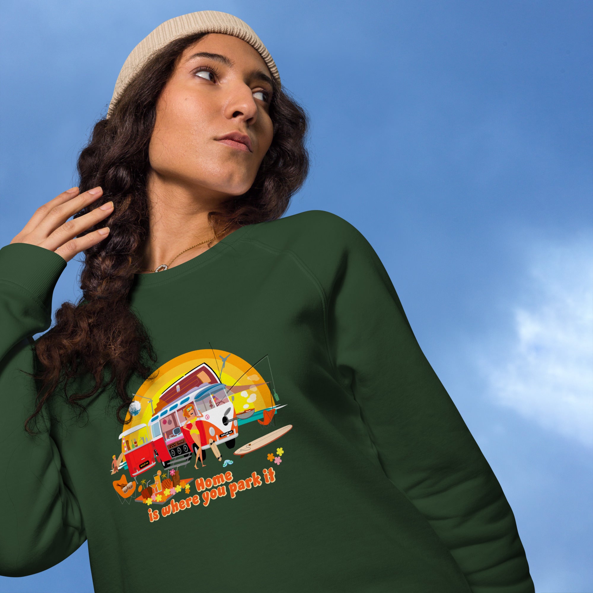 Unisex organic raglan sweatshirt Ultra Combi Home is where you park it