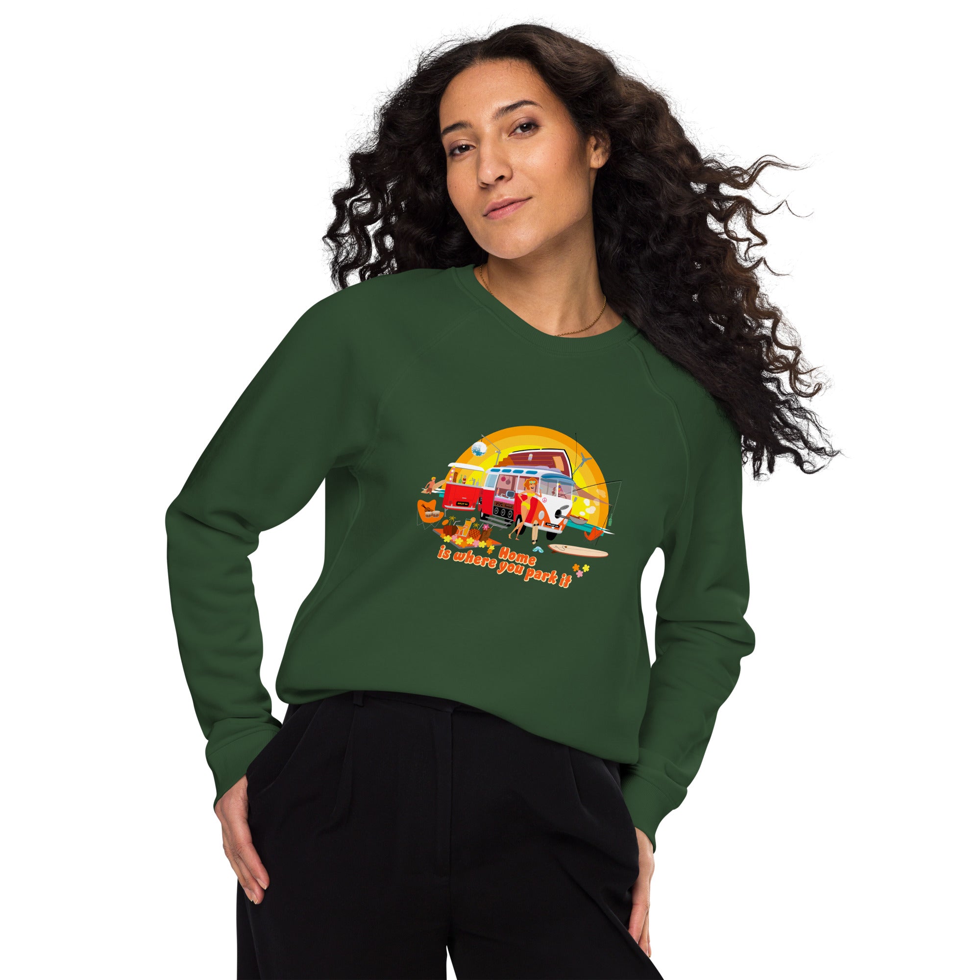 Unisex organic raglan sweatshirt Ultra Combi Home is where you park it