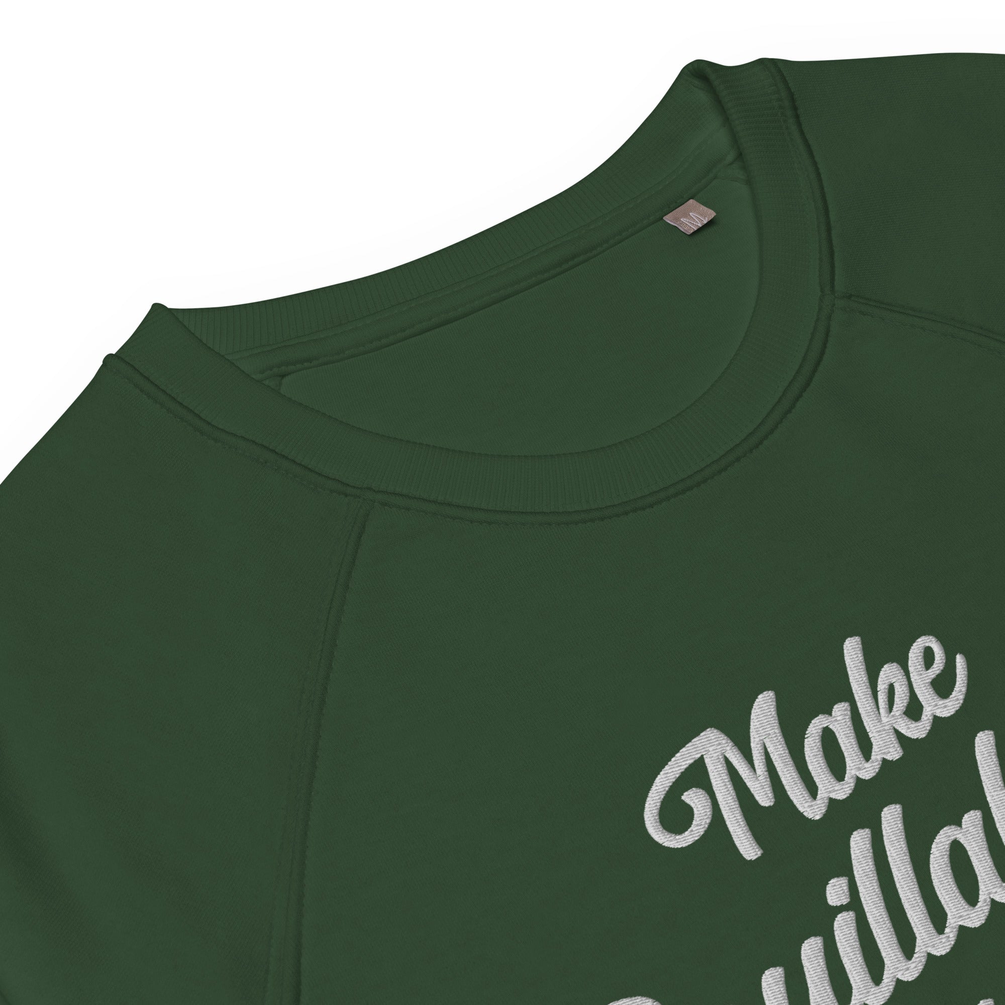 Sweatshirt écologique raglan unisexe Make Bouillabaisse Not War grand motif brodé blanc