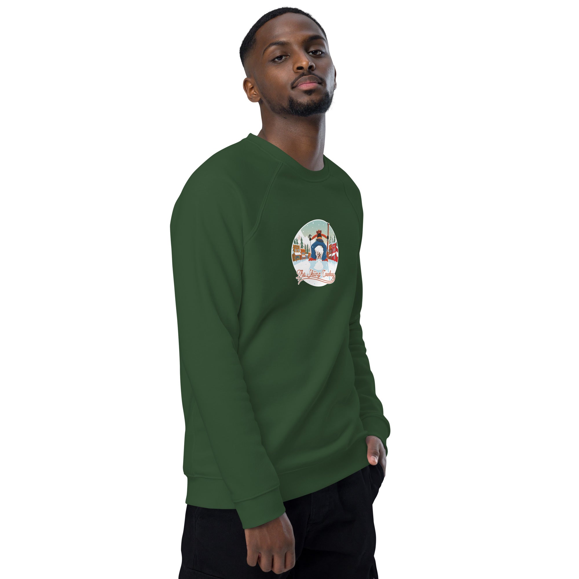 Sweatshirt écologique raglan unisexe Ski Fight at OK Corral (face & dos)