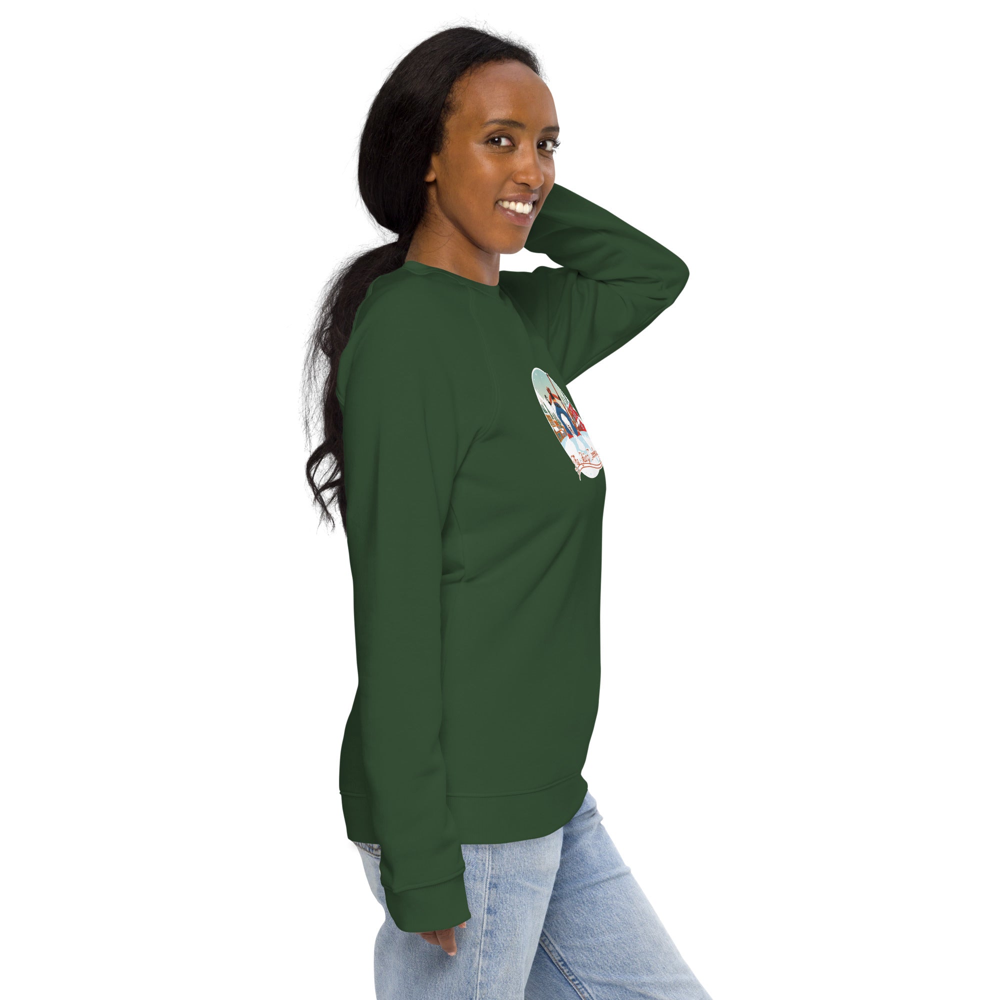 Sweatshirt écologique raglan unisexe Ski Fight at OK Corral (face & dos)