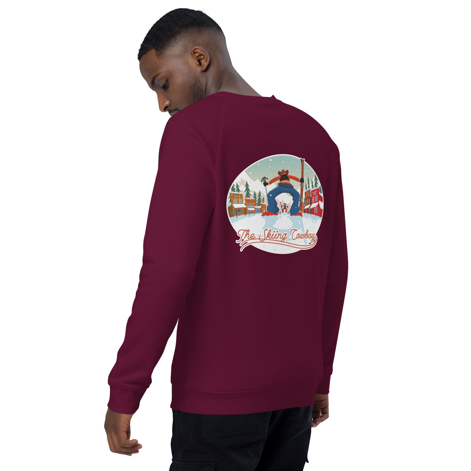 Sweatshirt écologique raglan unisexe Ski Fight at OK Corral (face & dos)