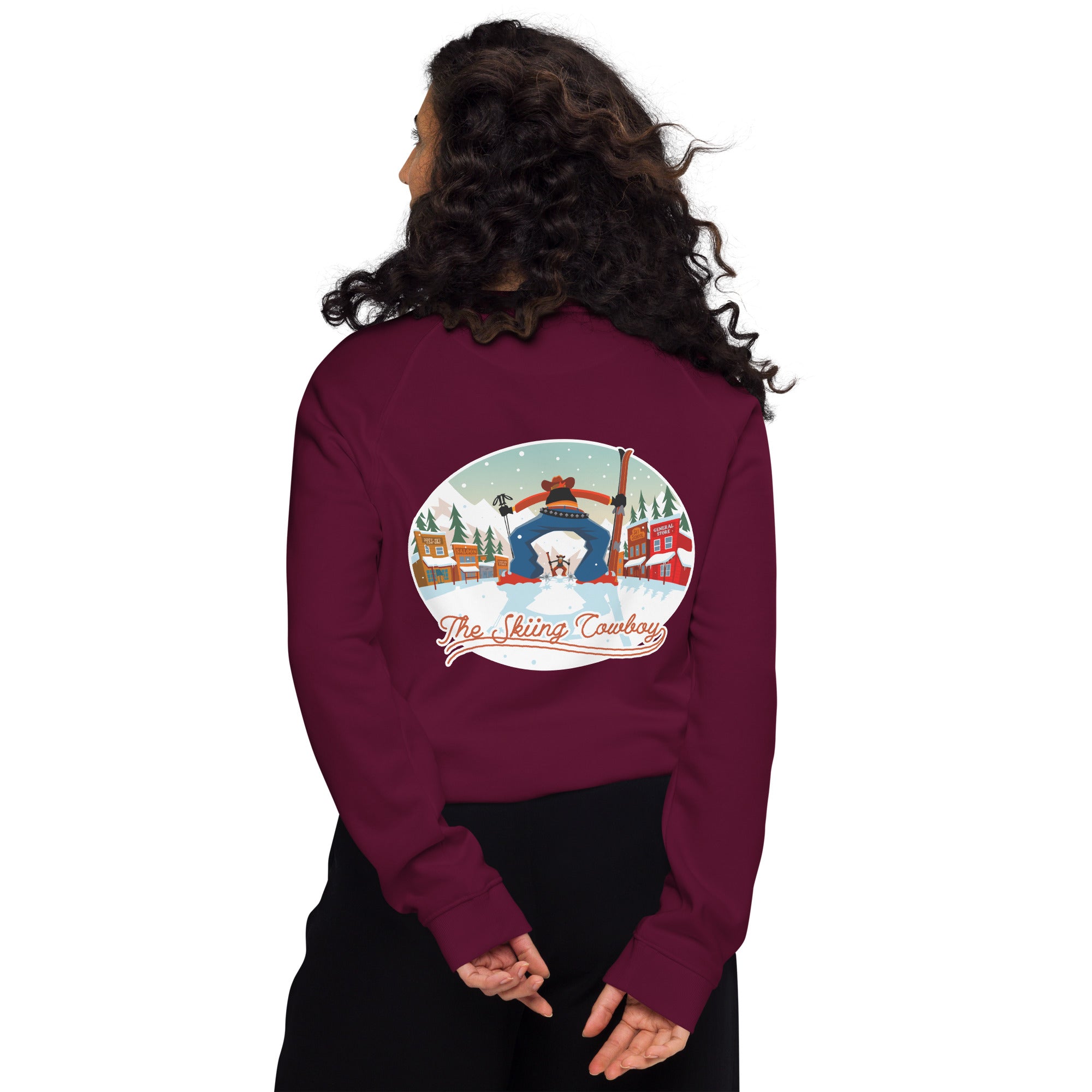 Sweatshirt écologique raglan unisexe Ski Fight at OK Corral (face & dos)