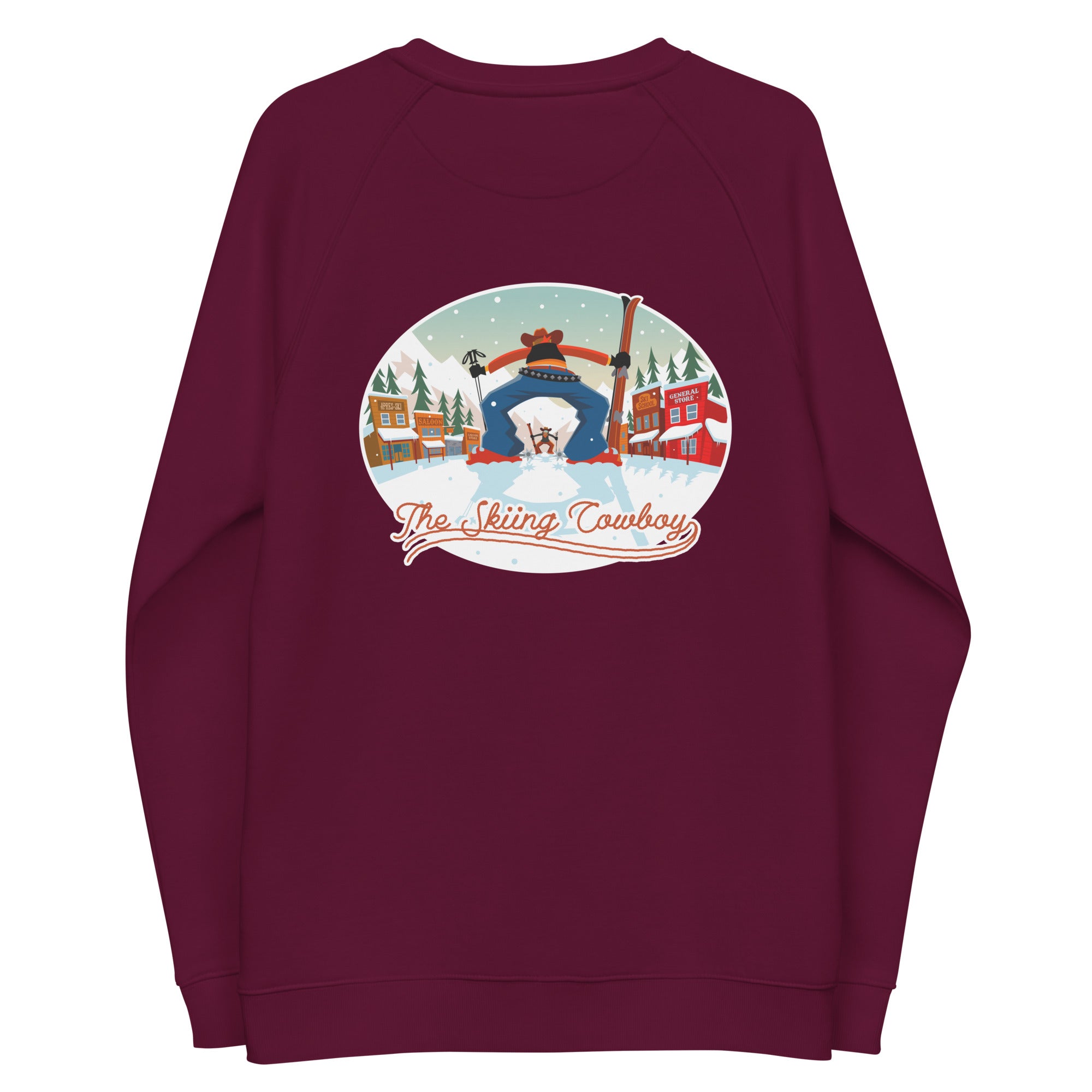 Sweatshirt écologique raglan unisexe Ski Fight at OK Corral (face & dos)