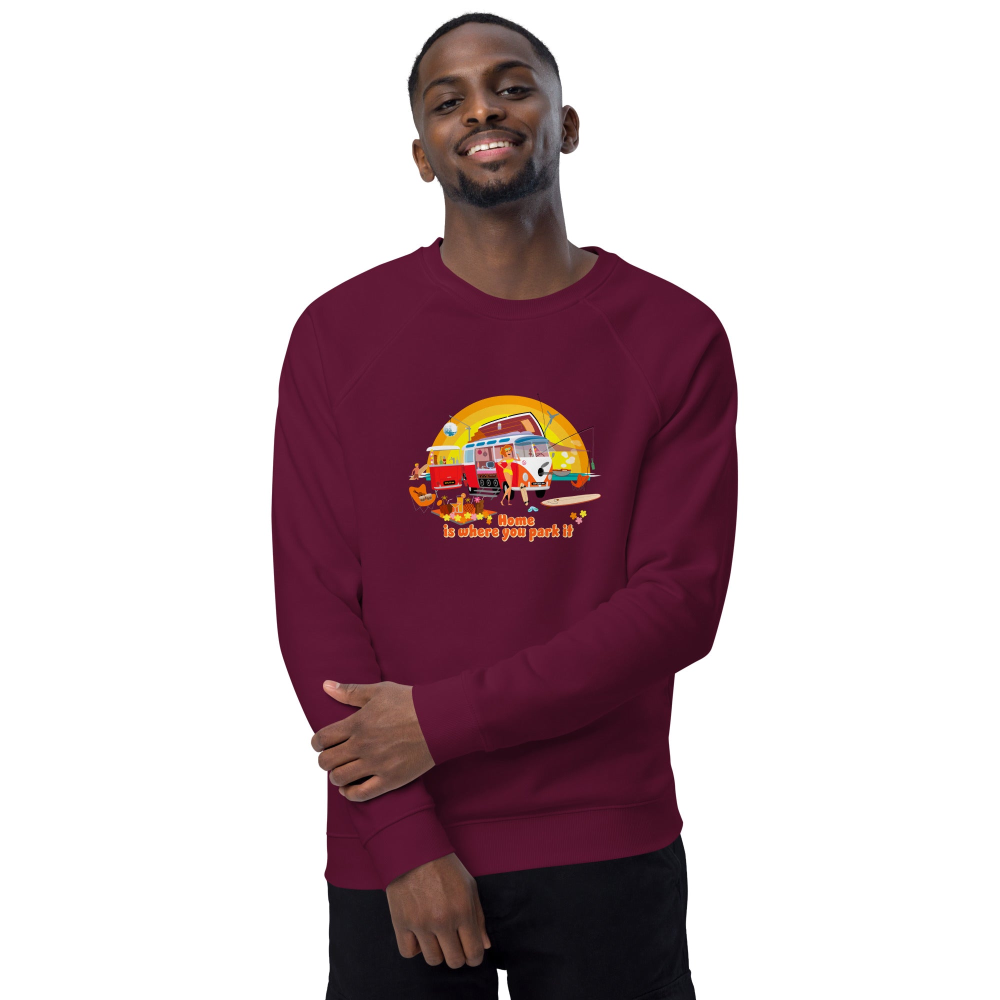 Unisex organic raglan sweatshirt Ultra Combi Home is where you park it