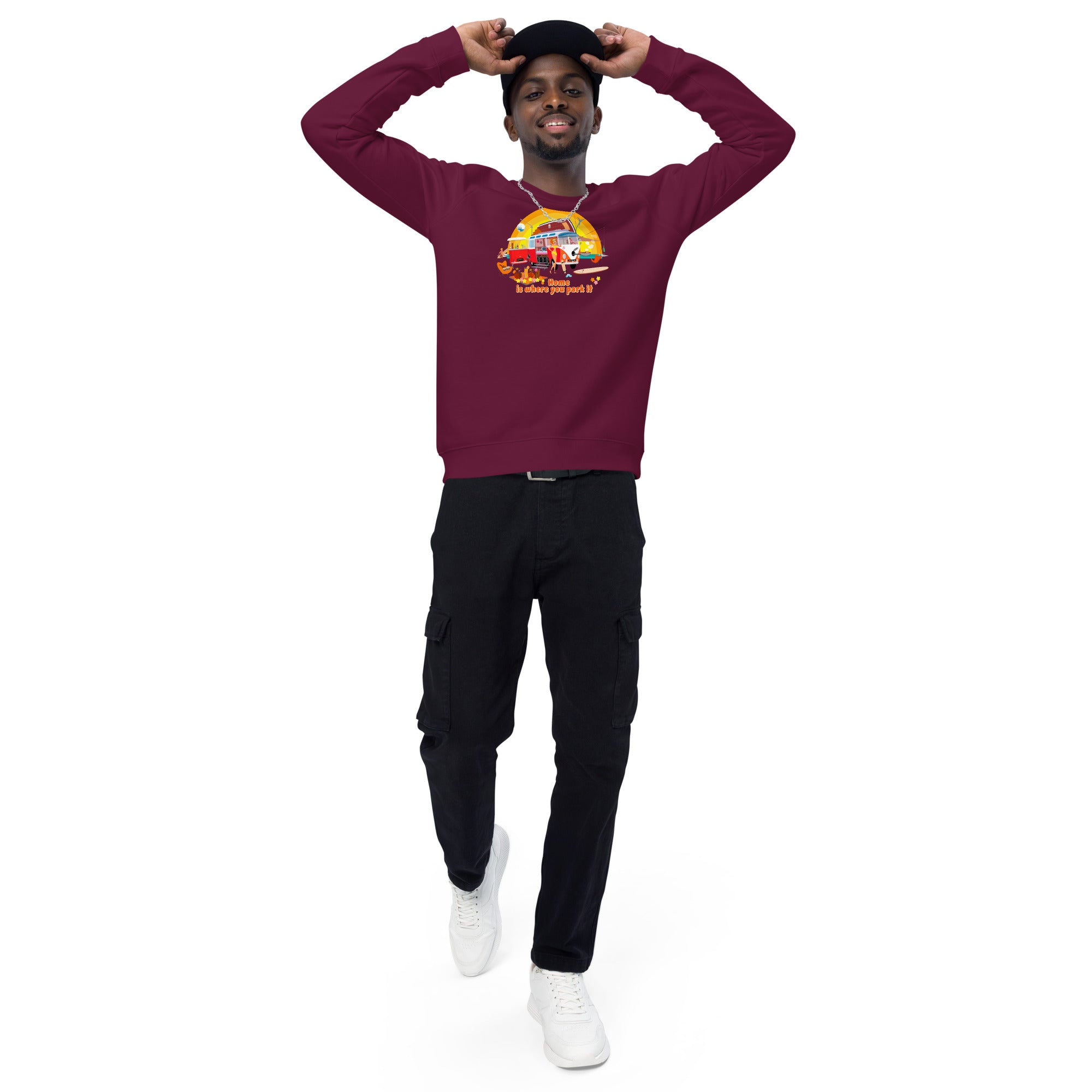 Unisex organic raglan sweatshirt Ultra Combi Home is where you park it