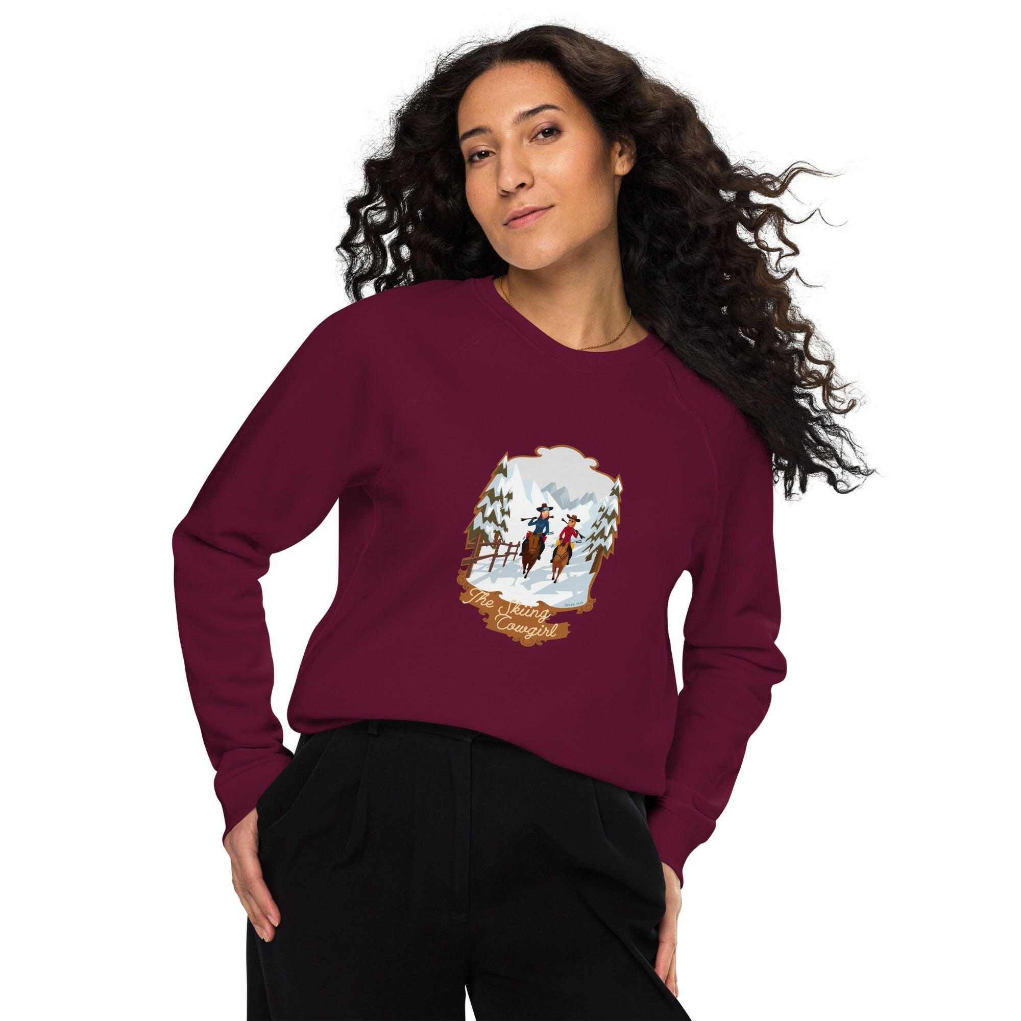 Sweatshirt écologique raglan unisexe The Skiing Cowgirl