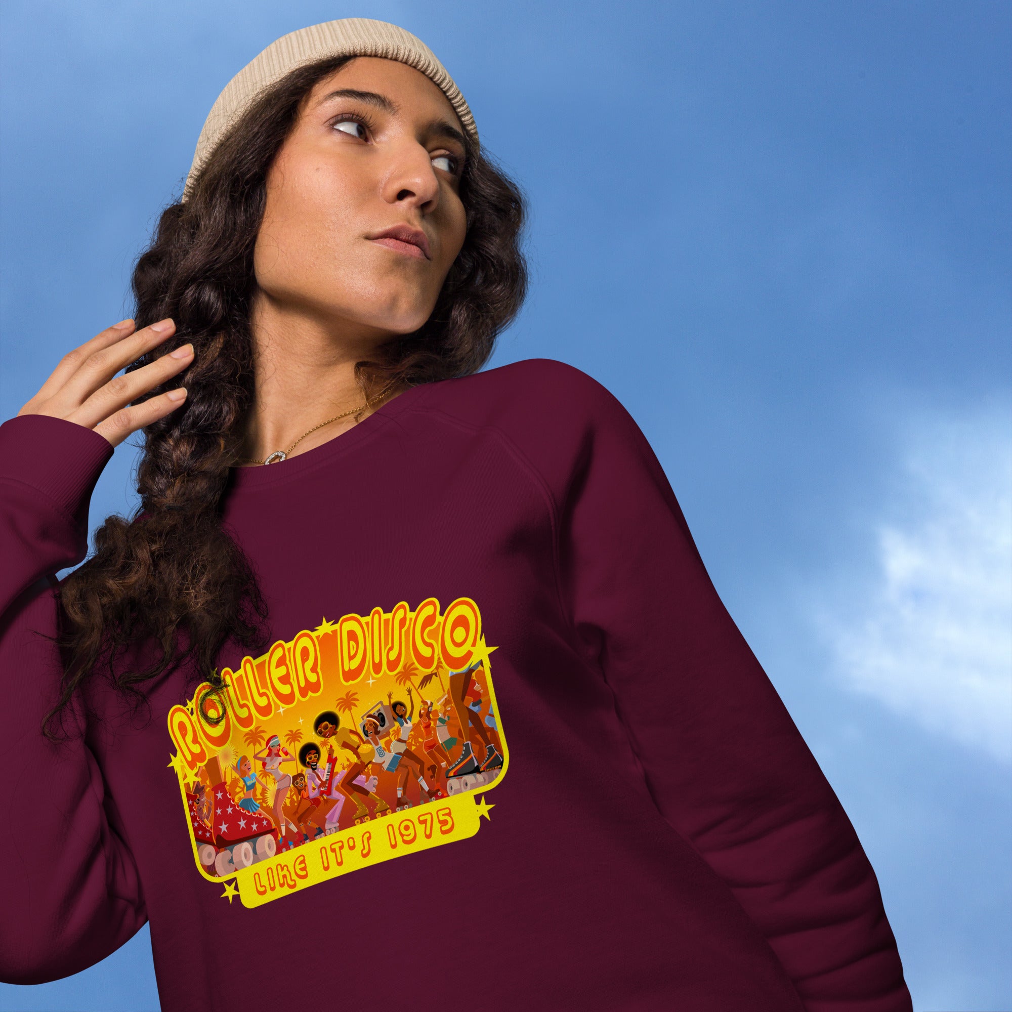 Sweatshirt écologique raglan unisexe Roller Disco 1975