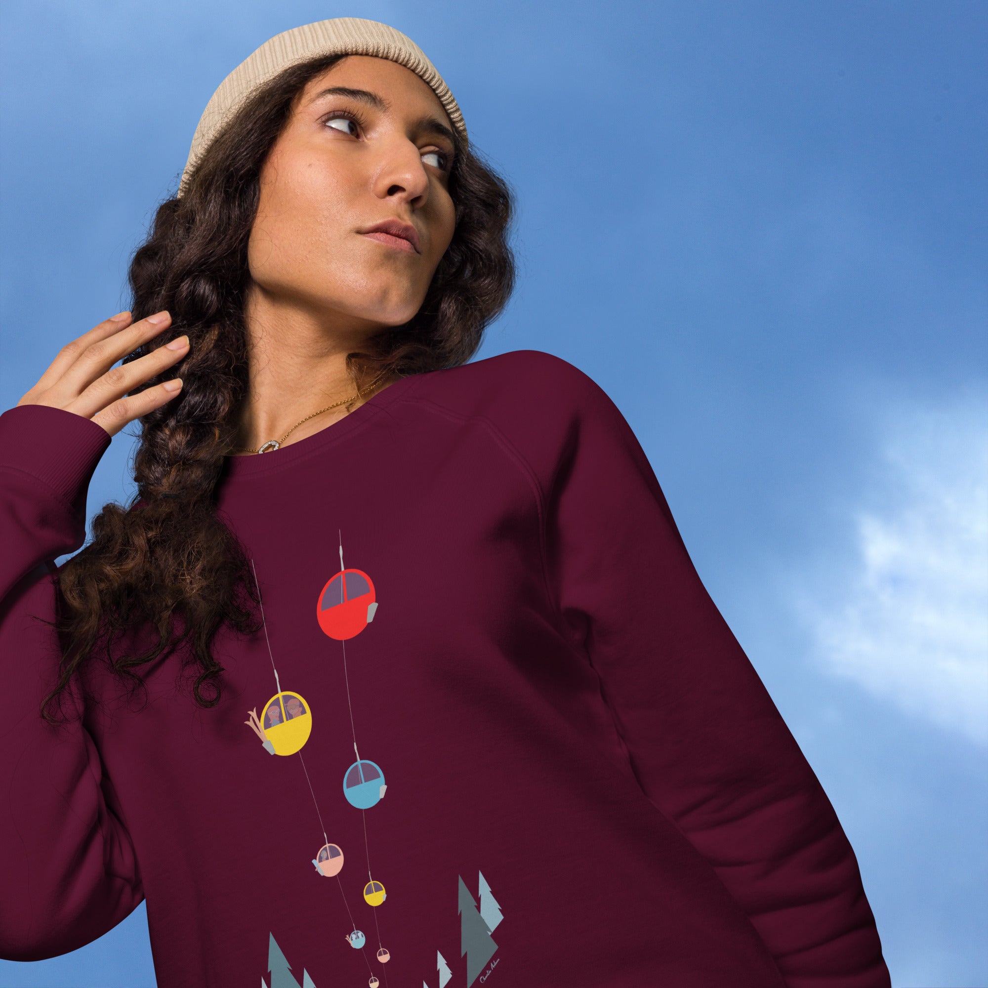 Sweatshirt écologique raglan unisexe Gondolas in the mist