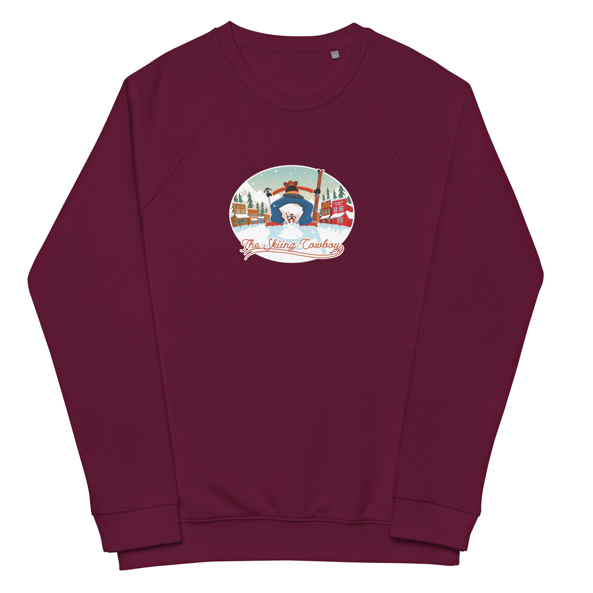 Sweatshirt écologique raglan unisexe Ski Fight at OK Corral (face & dos)