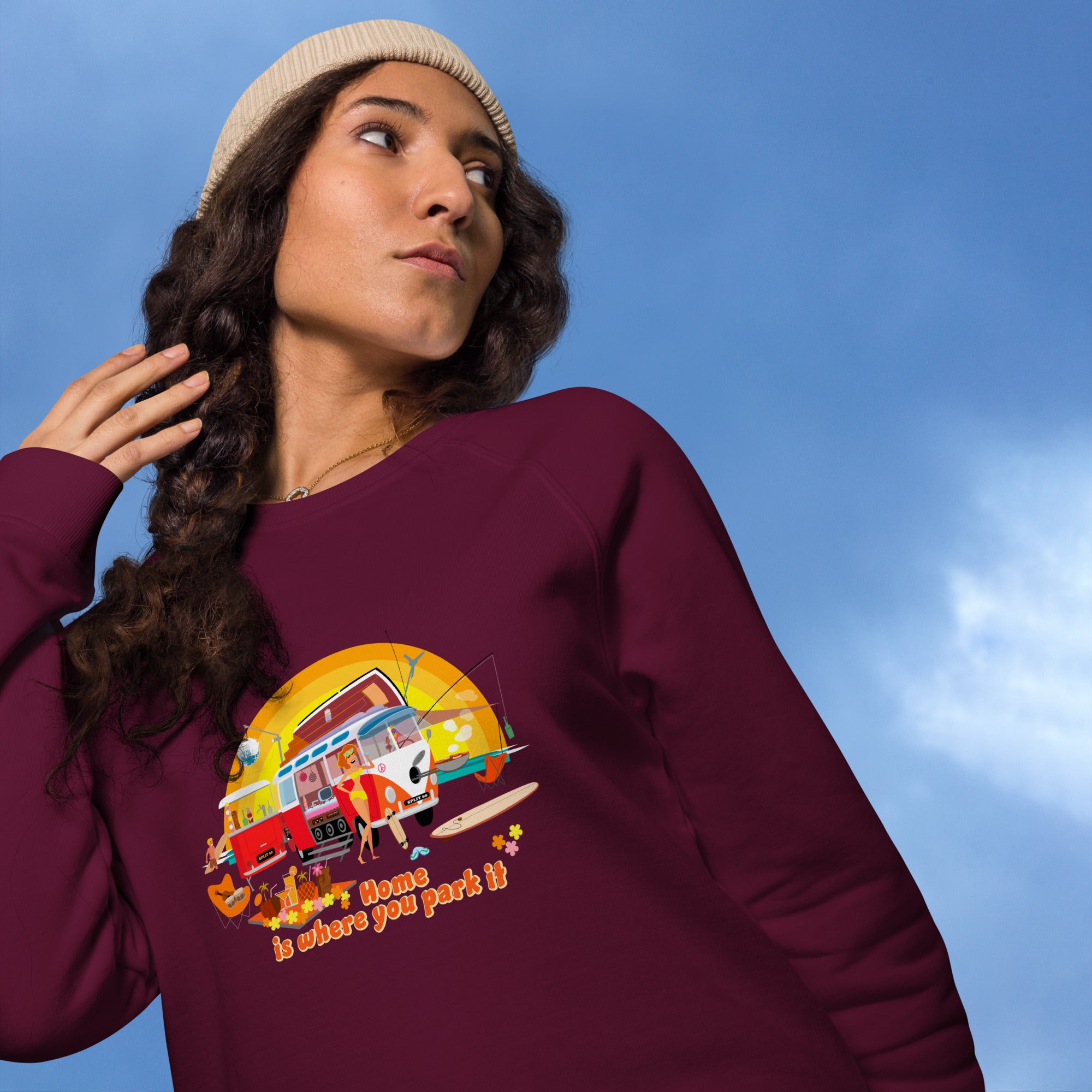Unisex organic raglan sweatshirt Ultra Combi Home is where you park it