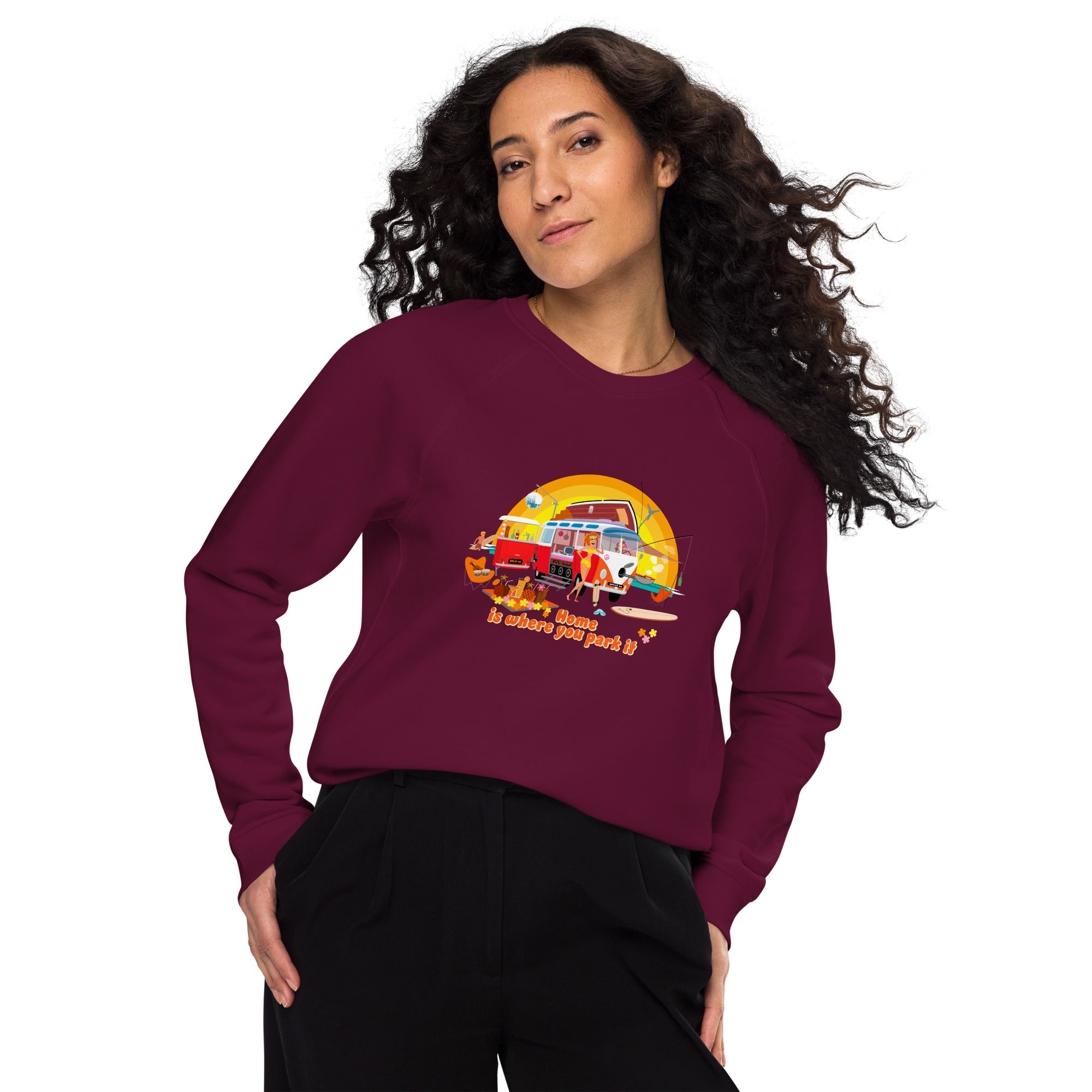 Unisex organic raglan sweatshirt Ultra Combi Home is where you park it