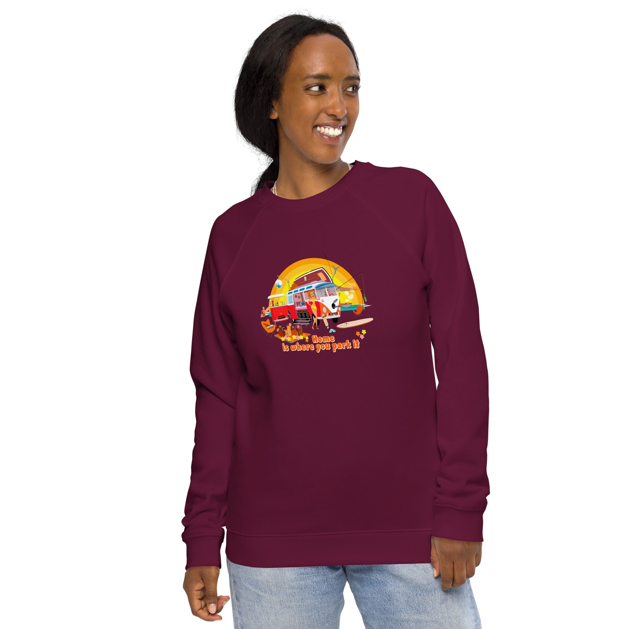 Unisex organic raglan sweatshirt Ultra Combi Home is where you park it