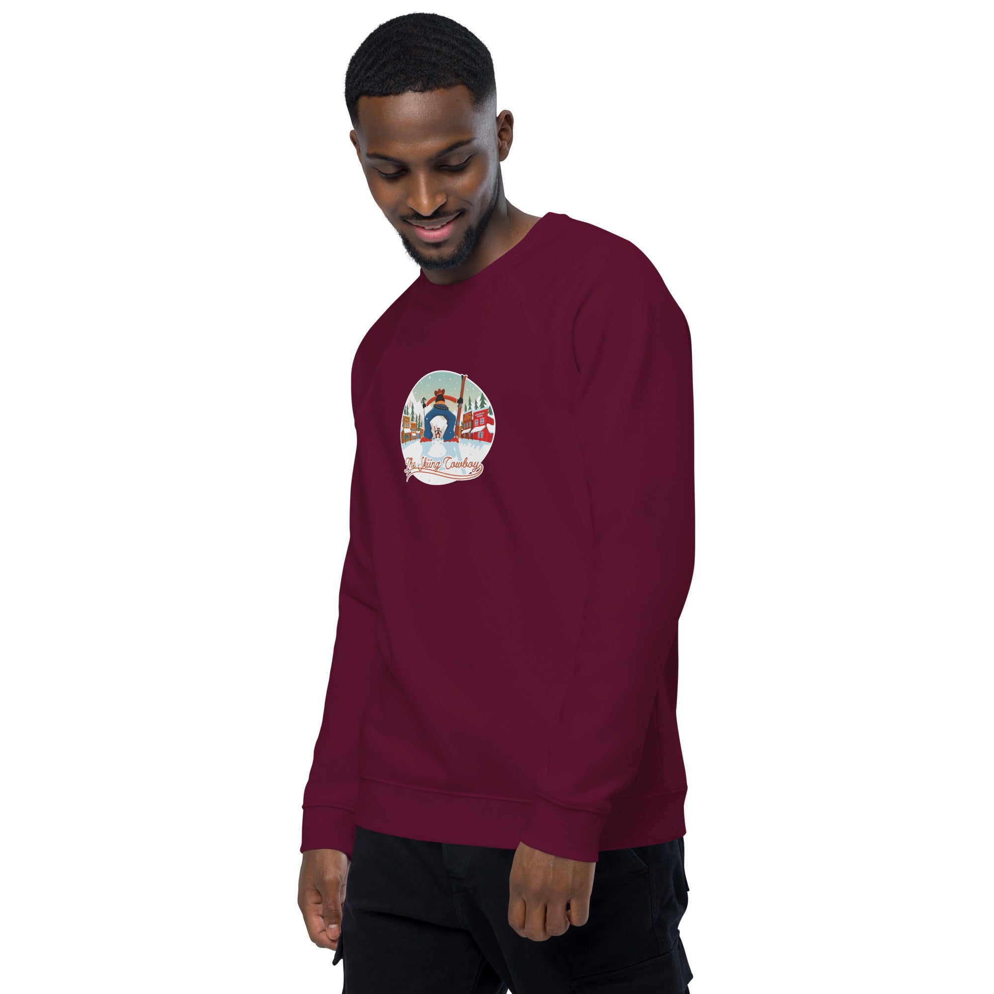 Sweatshirt écologique raglan unisexe Ski Fight at OK Corral (face & dos)