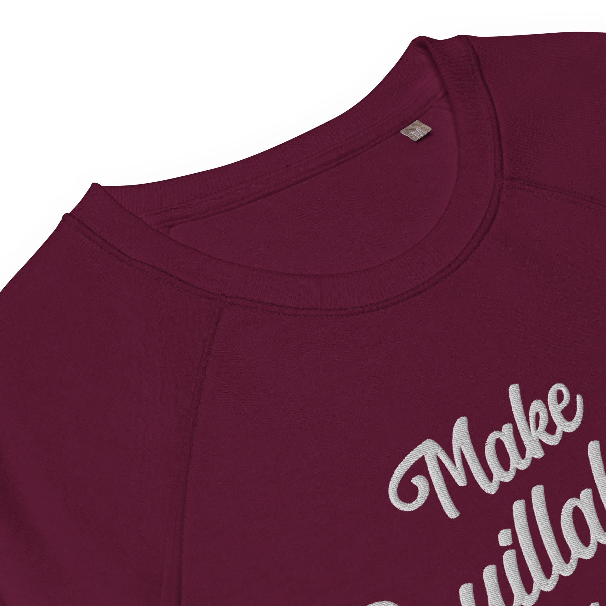 Sweatshirt écologique raglan unisexe Make Bouillabaisse Not War grand motif brodé blanc