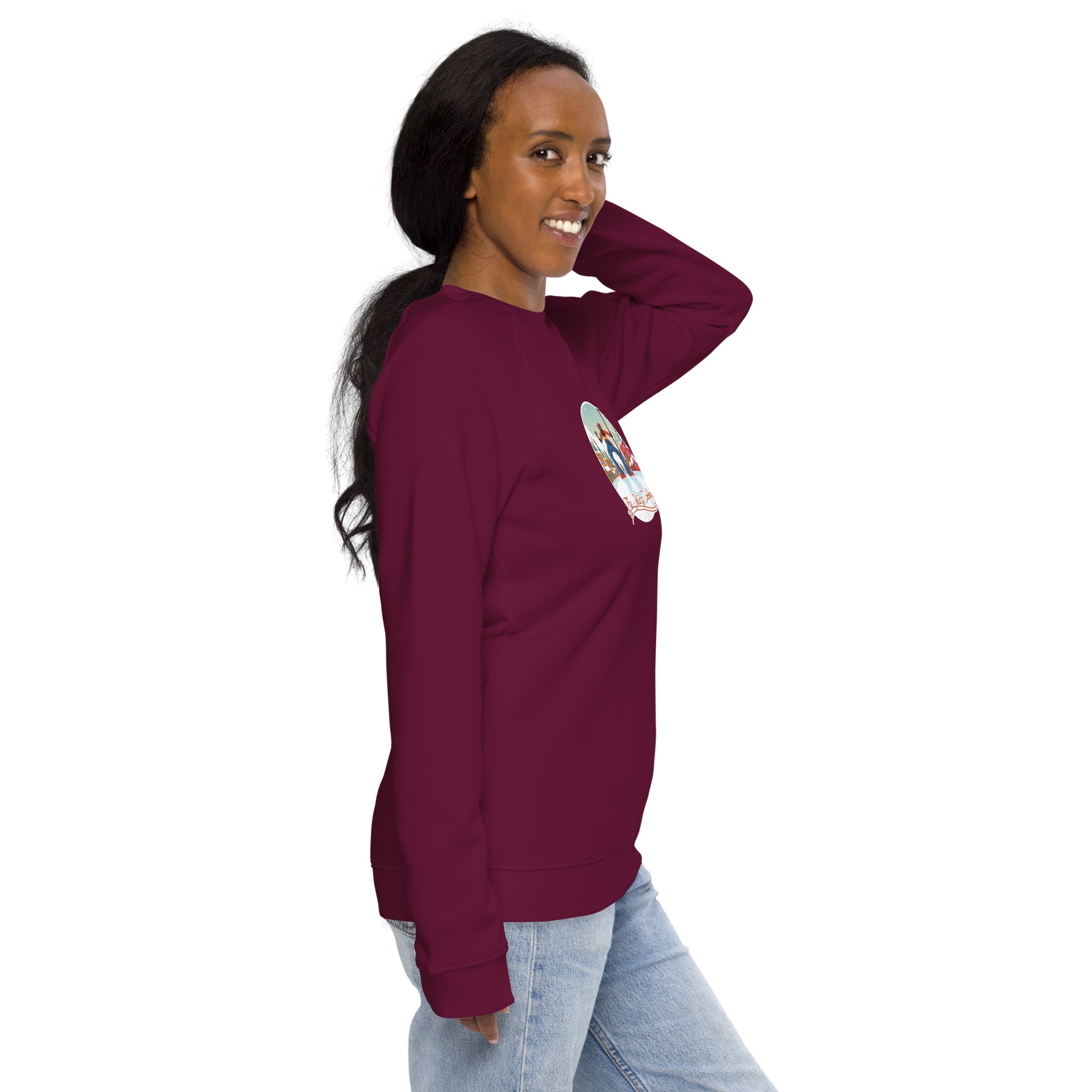 Sweatshirt écologique raglan unisexe Ski Fight at OK Corral (face & dos)